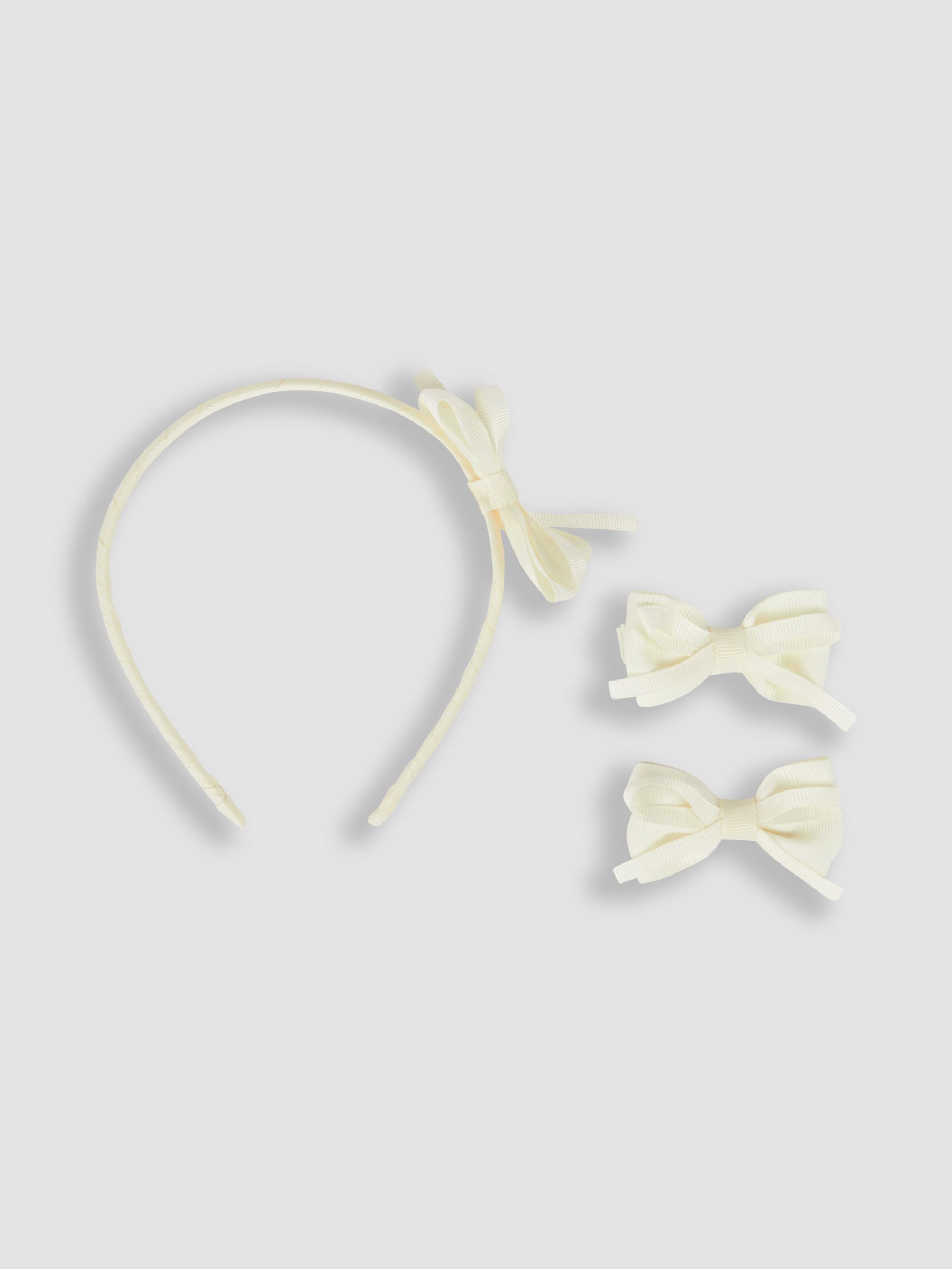 Cream Bow Hairband & Clips Set
