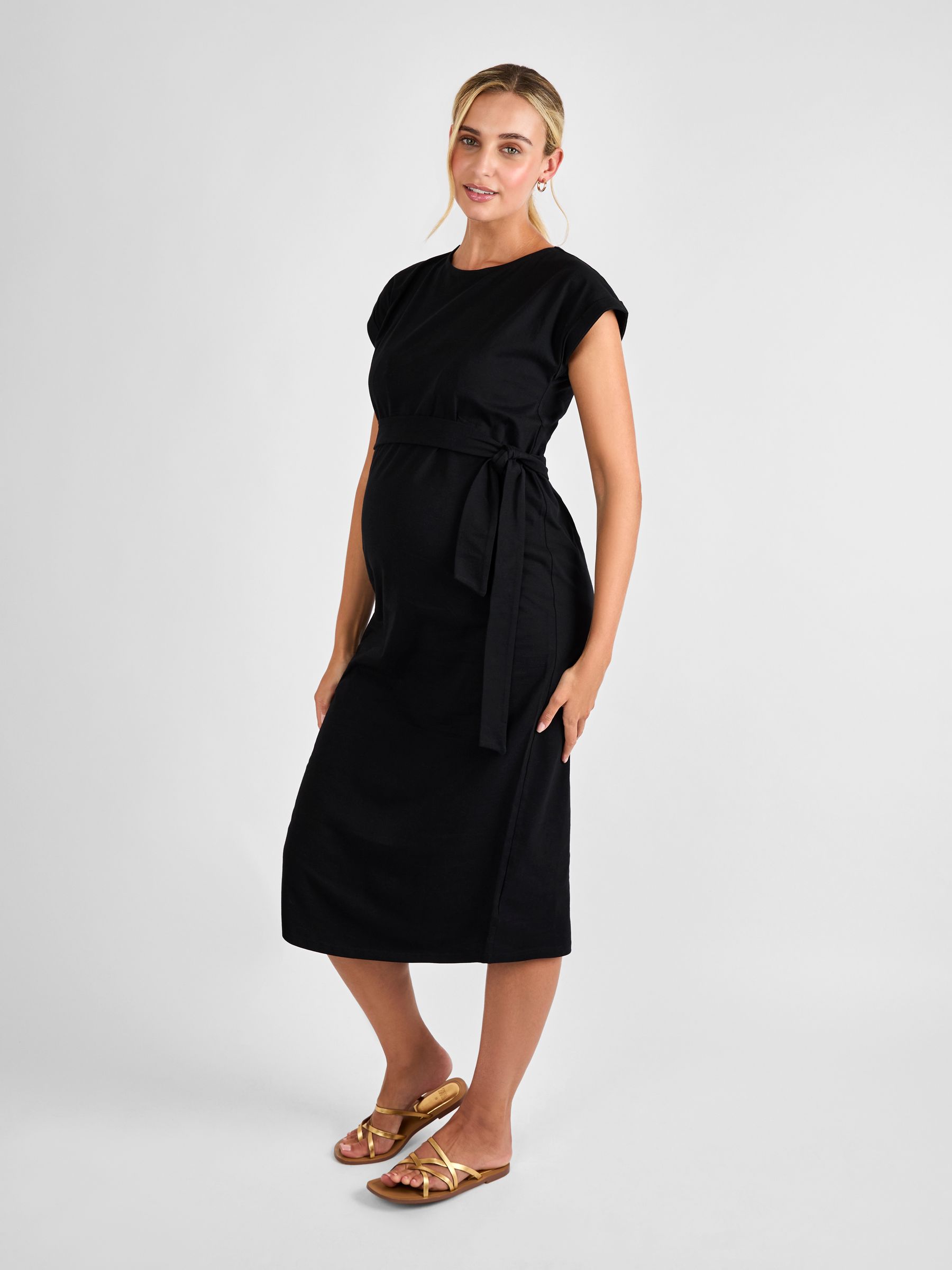 Black Maternity Midi T-Shirt Dress