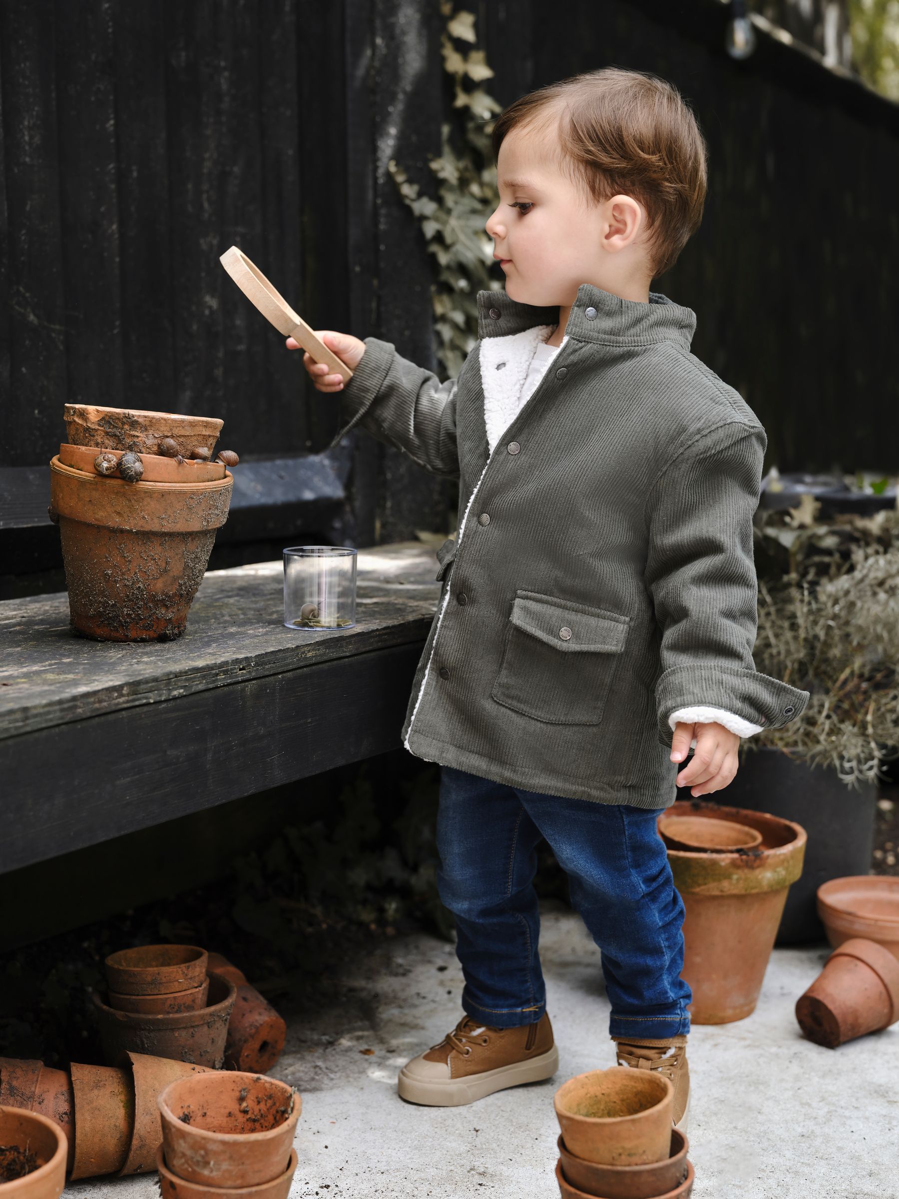 Khaki Green Reversible Cord & Teddy Fleece Jacket