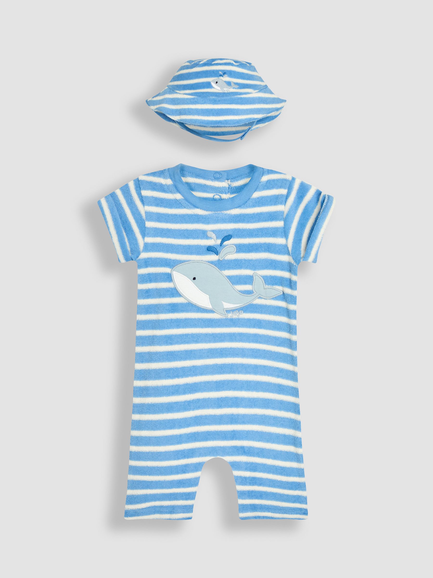 Blue 2-Piece Whale Appliqué Towelling Romper Set