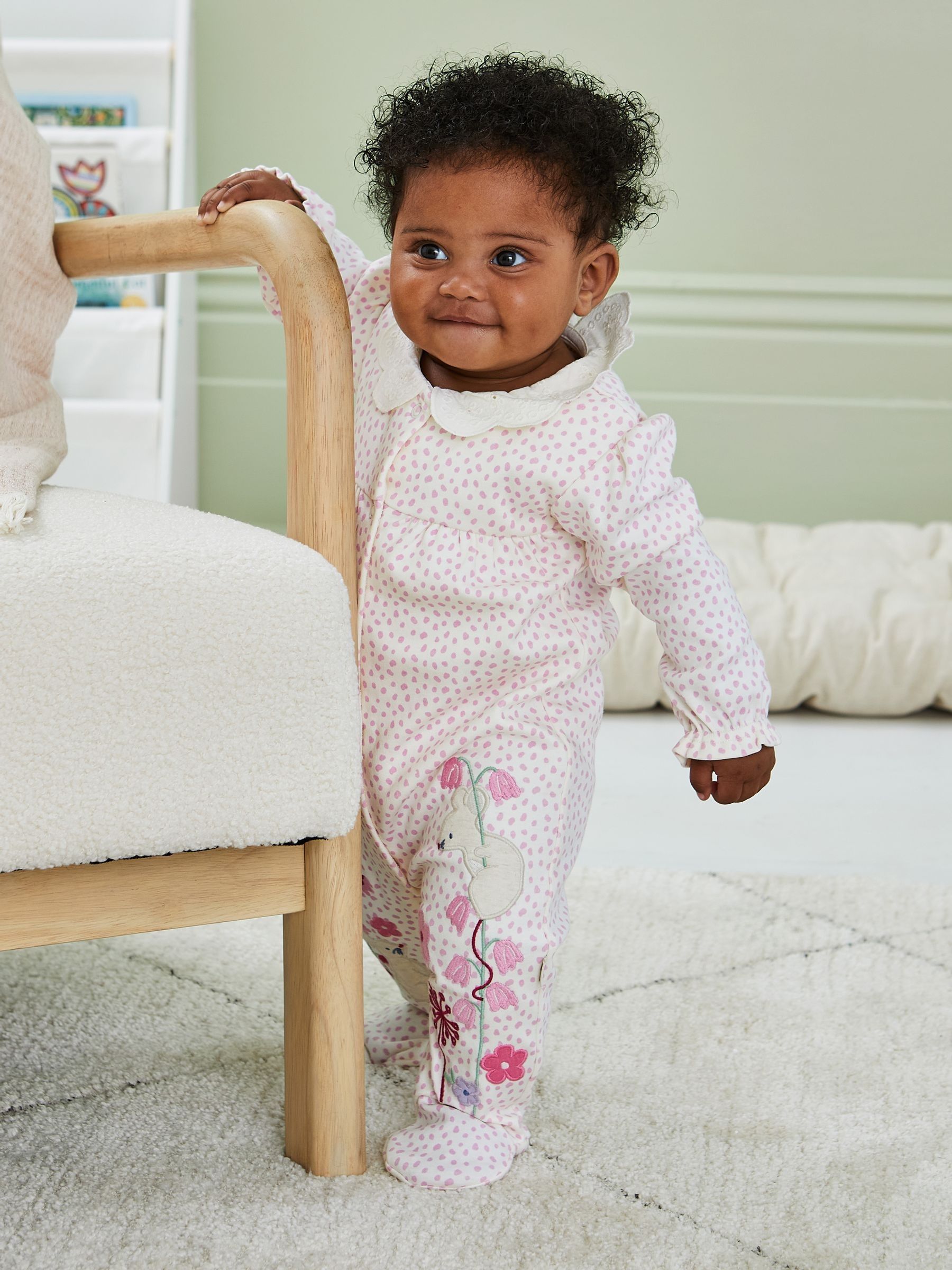 Pink Mouse Appliqué Frill Collar Sleepsuit