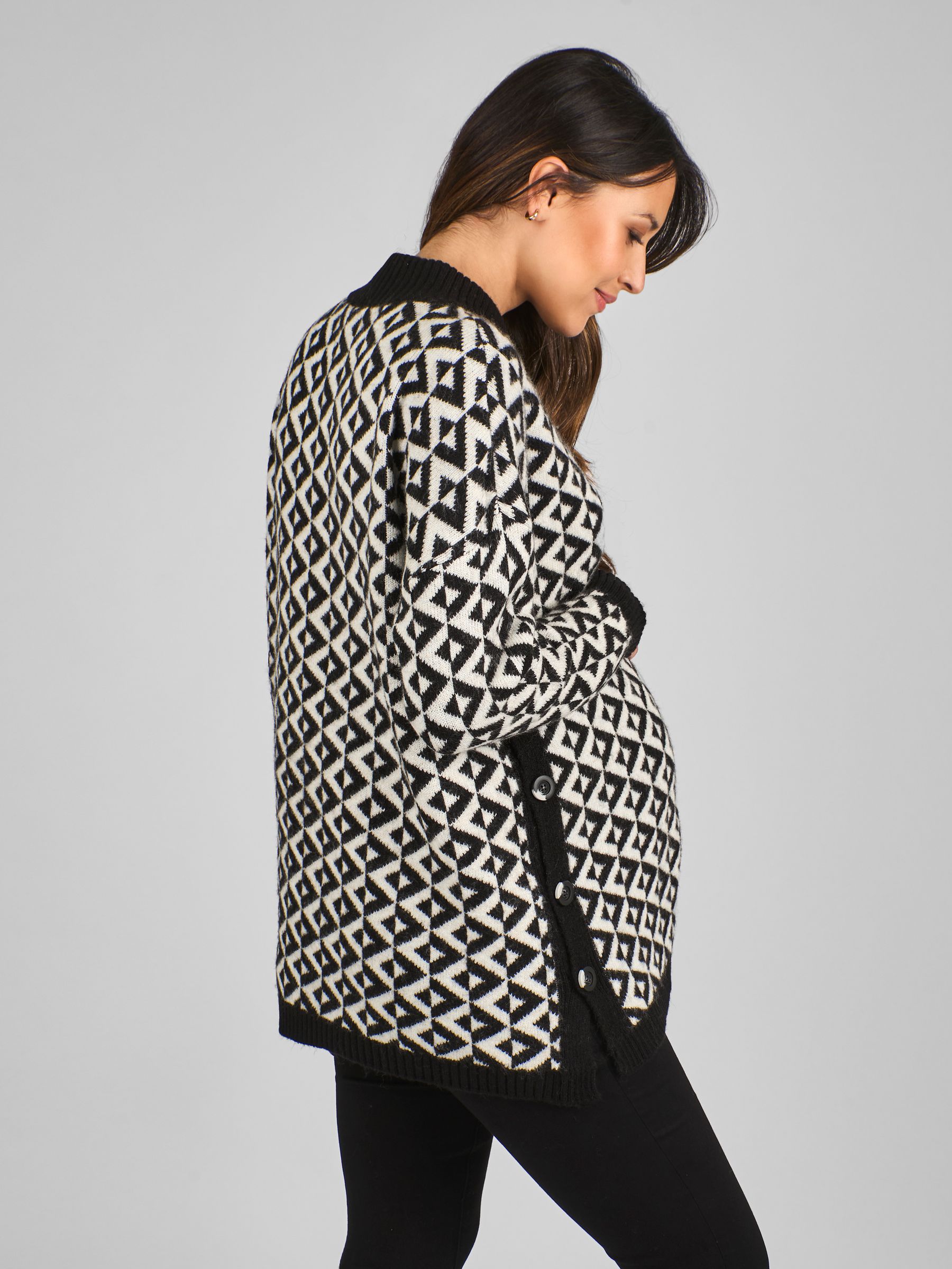 Black Maternity And Nursing Geo Turtle Neck Jumper