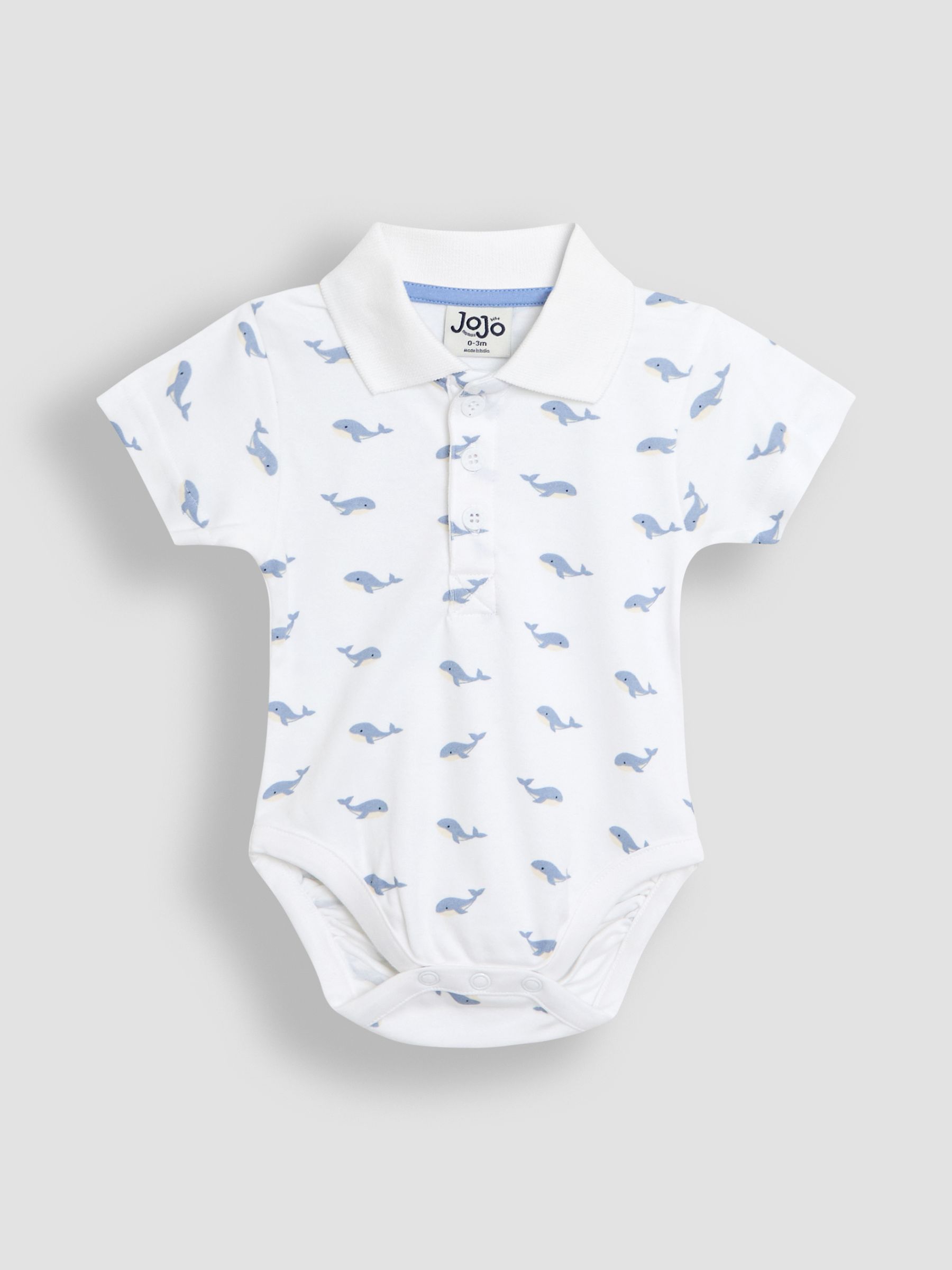 White Whale Print 100% Cotton Polo Shirt Bodysuit