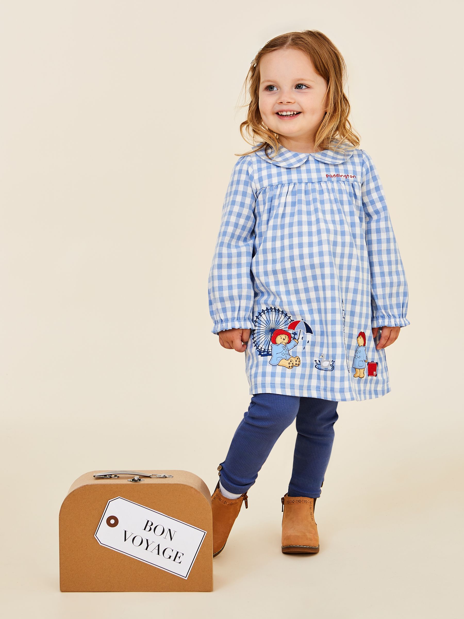 Blue Paddington Appliqué Gingham Top & Leggings Set