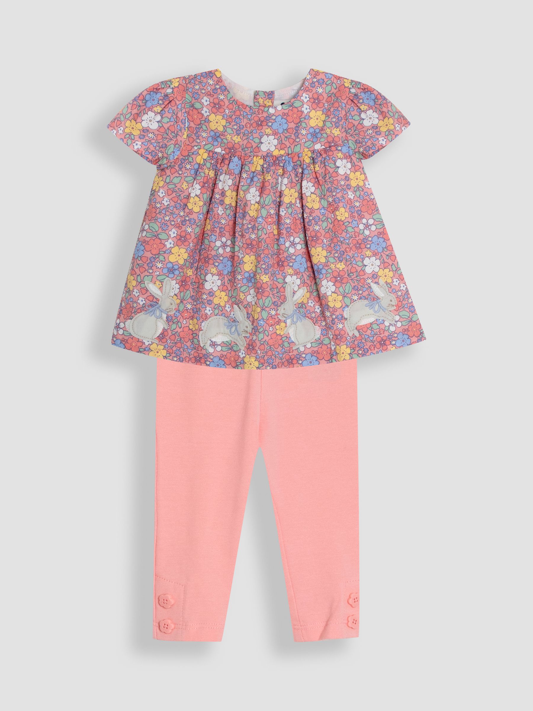 Pink Floral 2-Piece Bunny Appliqué Blouse & Leggings Set