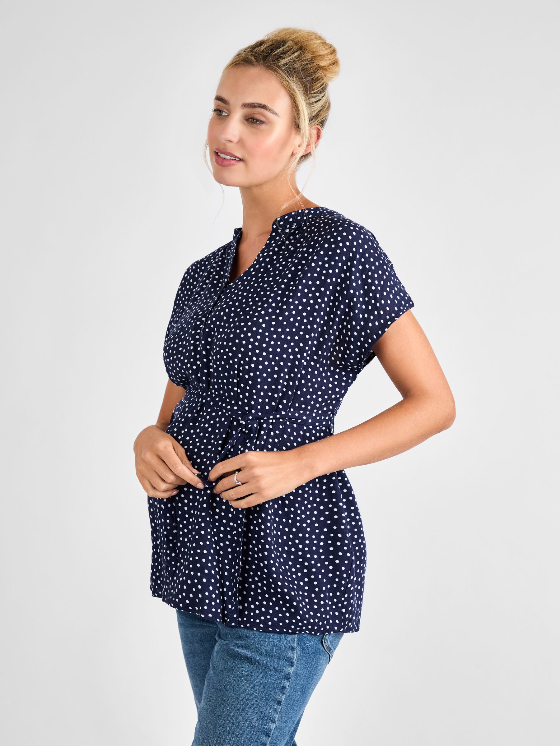 Navy Printed Sleeveless Maternity Blouse