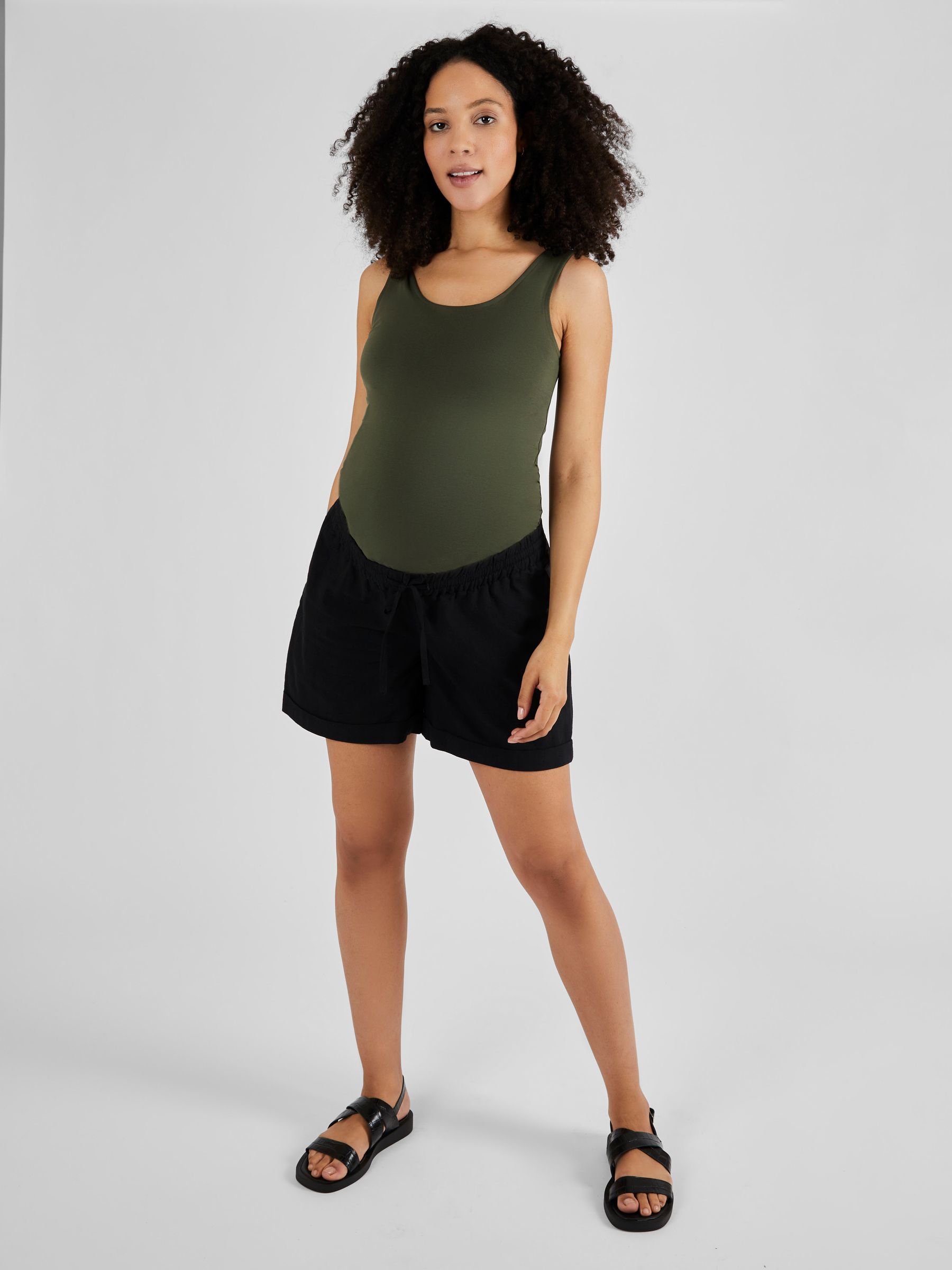 Black Maternity Linen Blend Shorts
