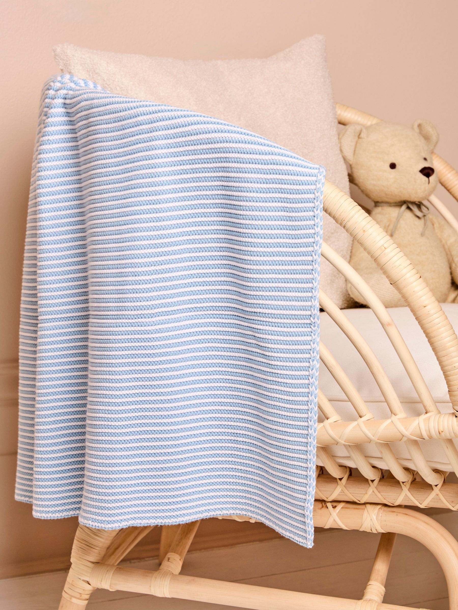 Knitted Stripe Blanket Blue