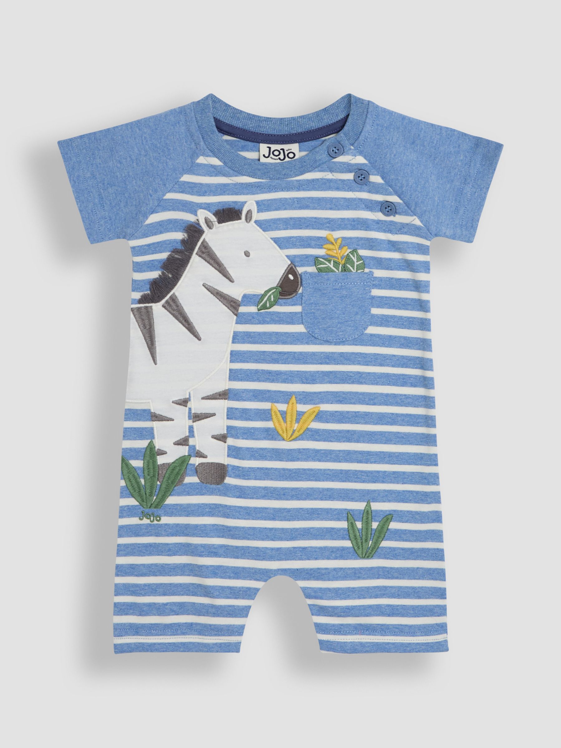 Blue Marl Zebra Appliqué Romper
