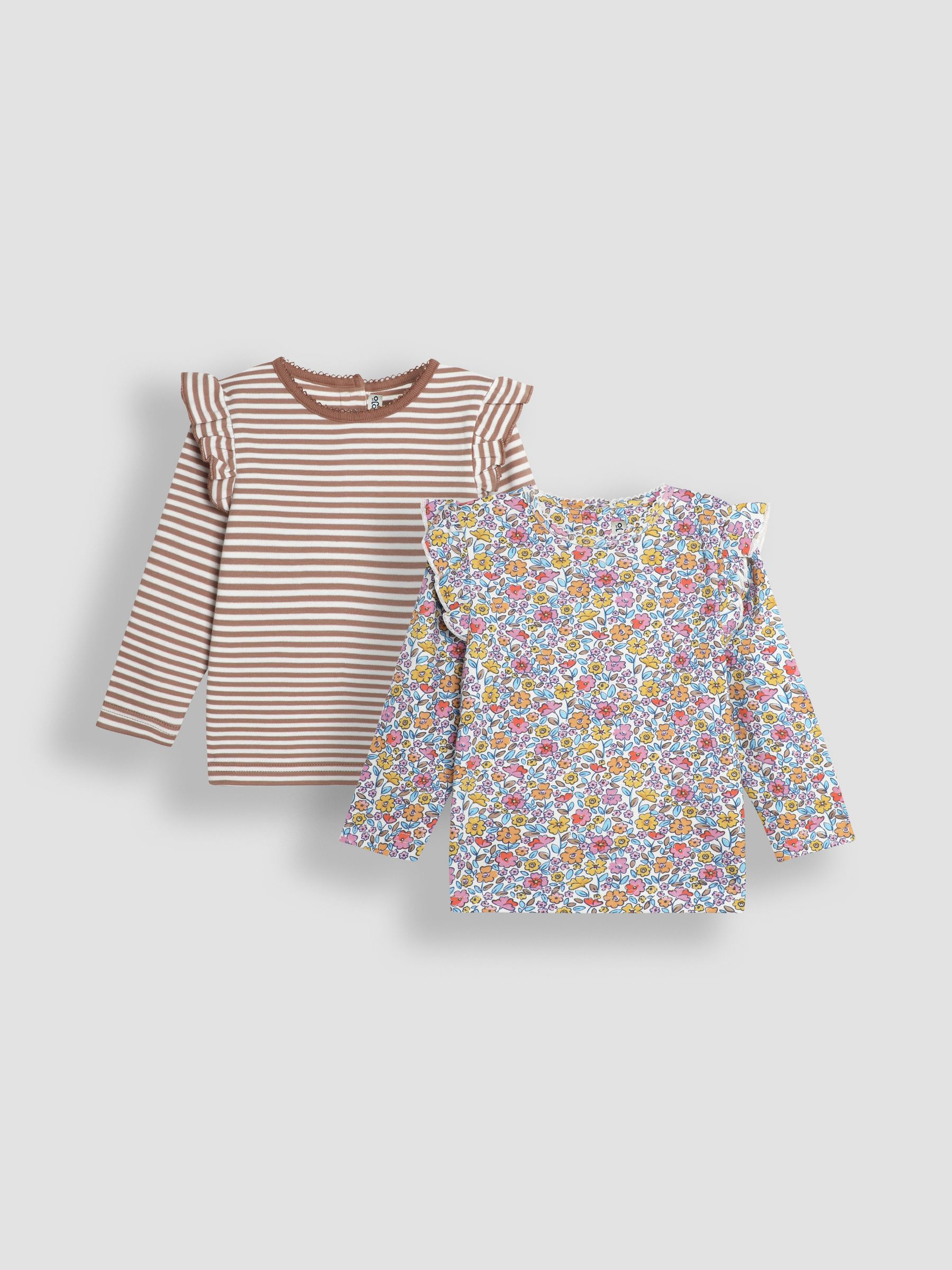 Mustard Yellow Floral and Stripe Frill Tops 2 Pack