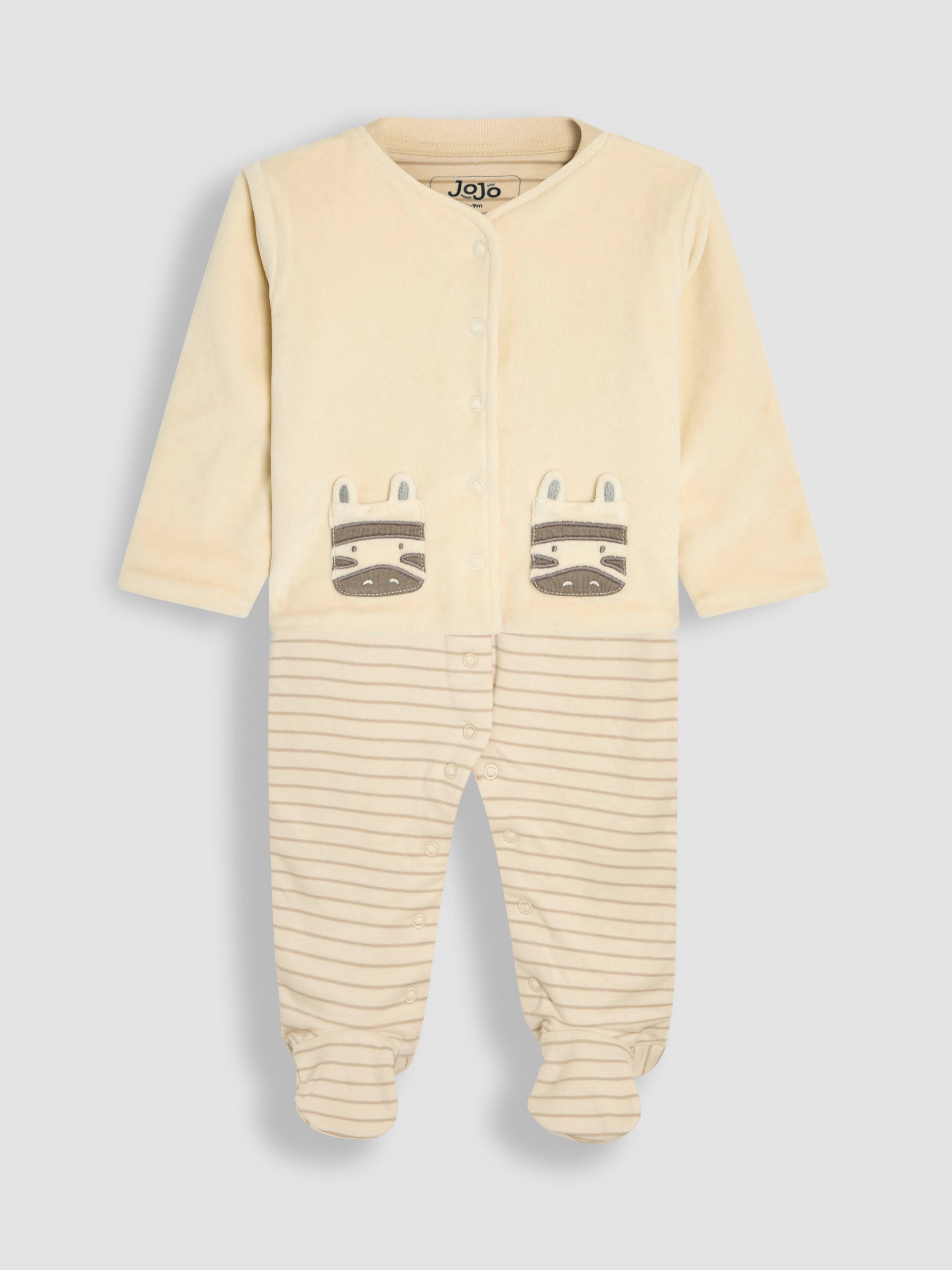 Stripe Footed Sleepsuit and Velour Jackets Set 2 Piece