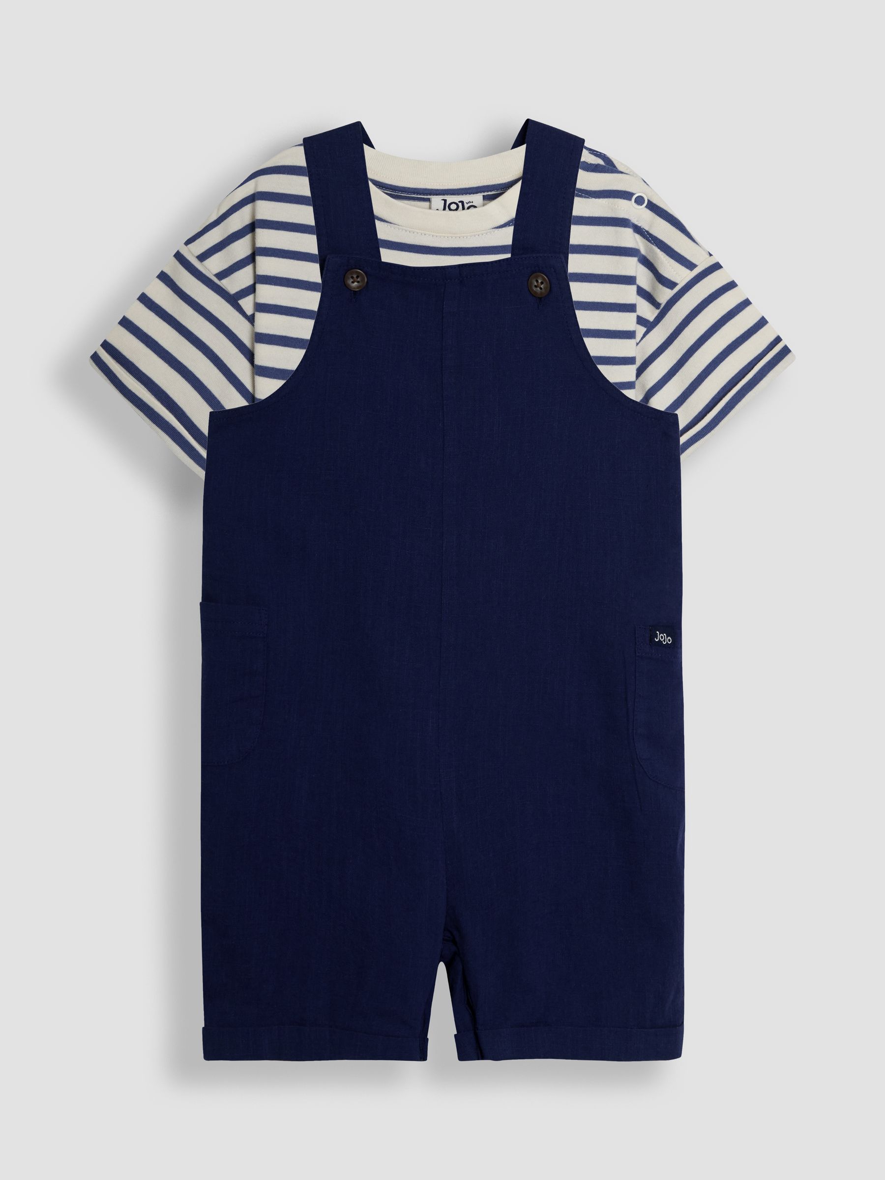 Navy 2-Piece Dungarees & Stripe T-Shirt Set