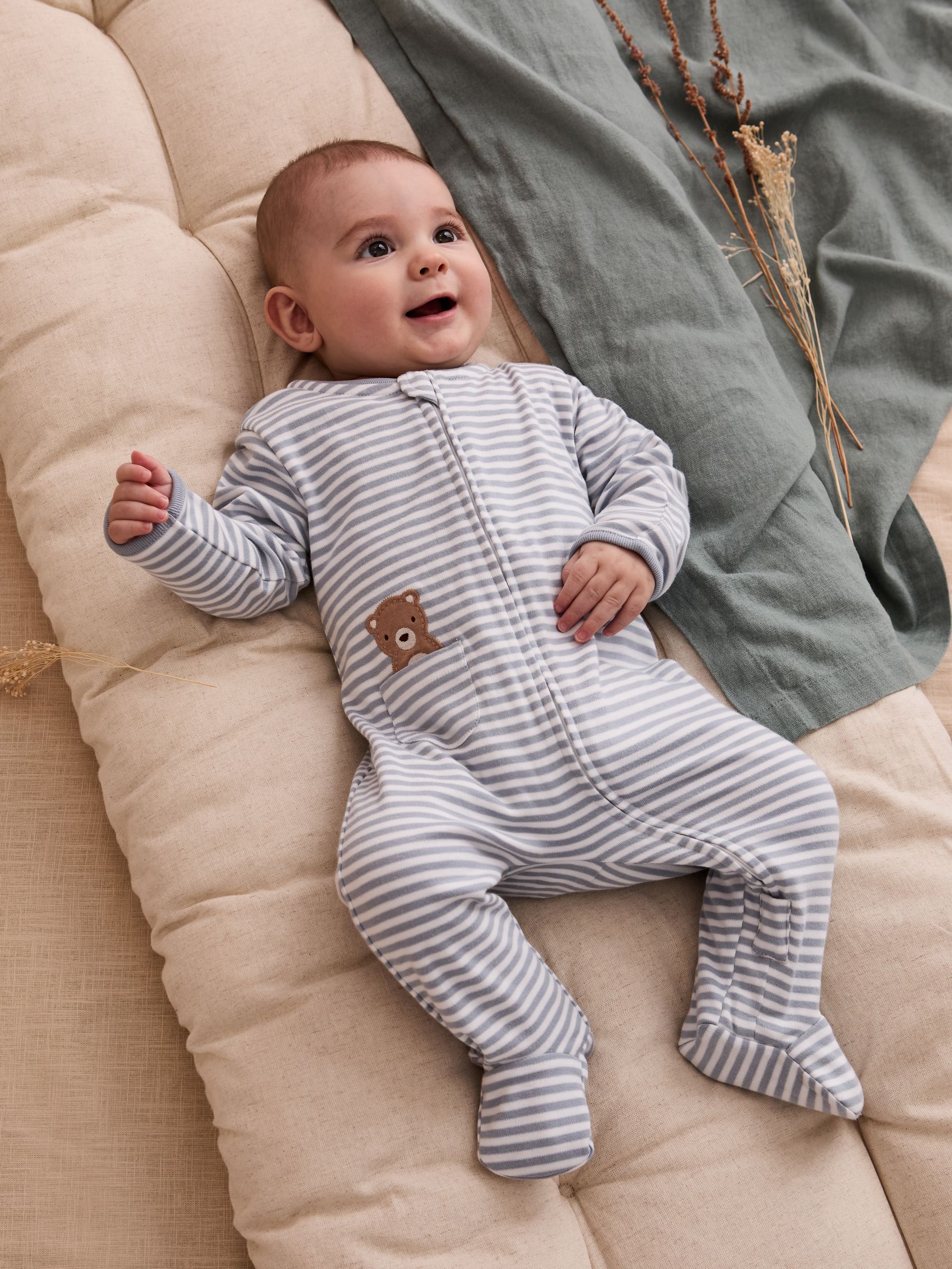 Pink 100% Organic Cotton Bear Embroidered Sleepsuit