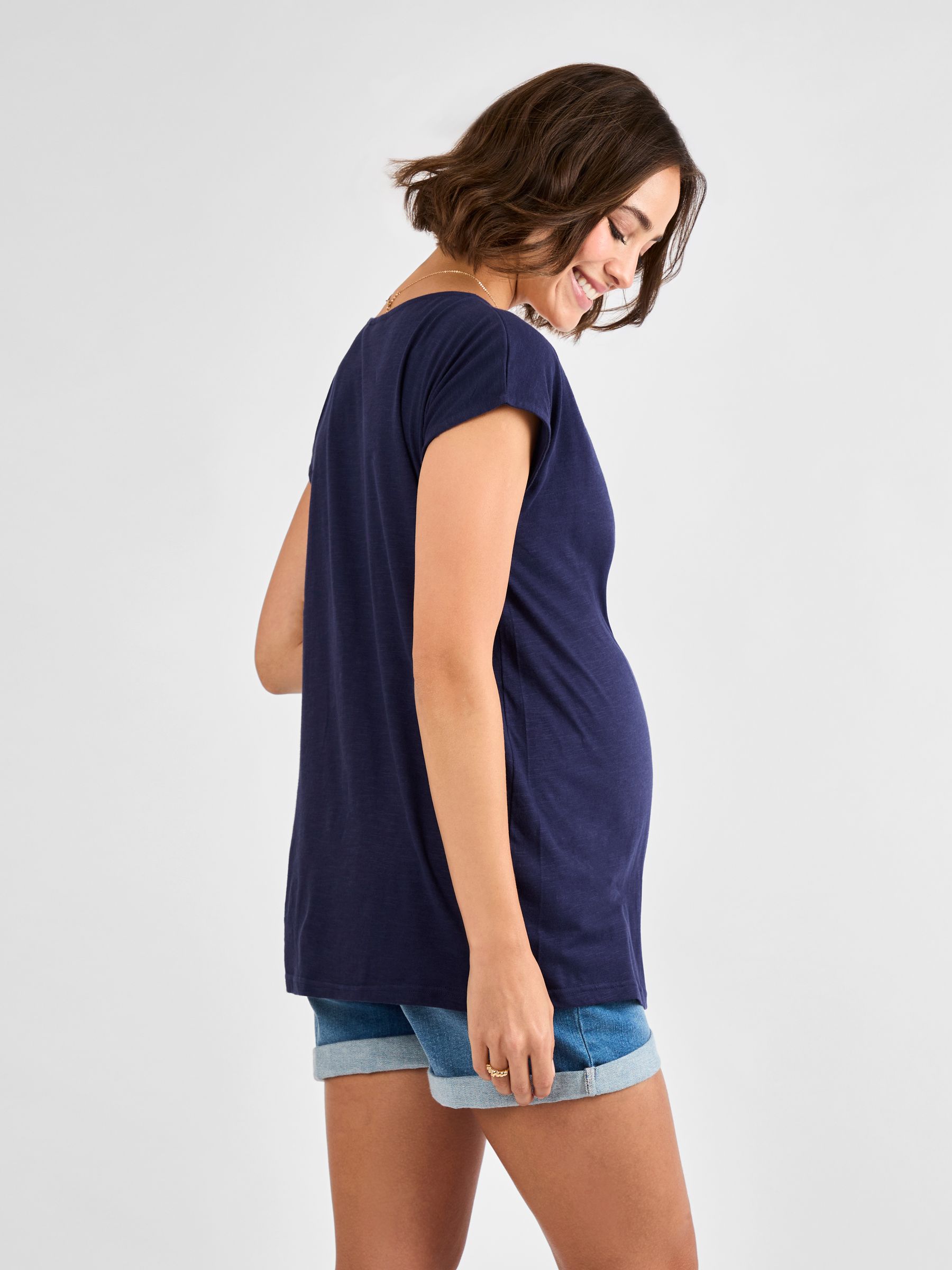 Navy V-Neck Maternity Cotton T-Shirt