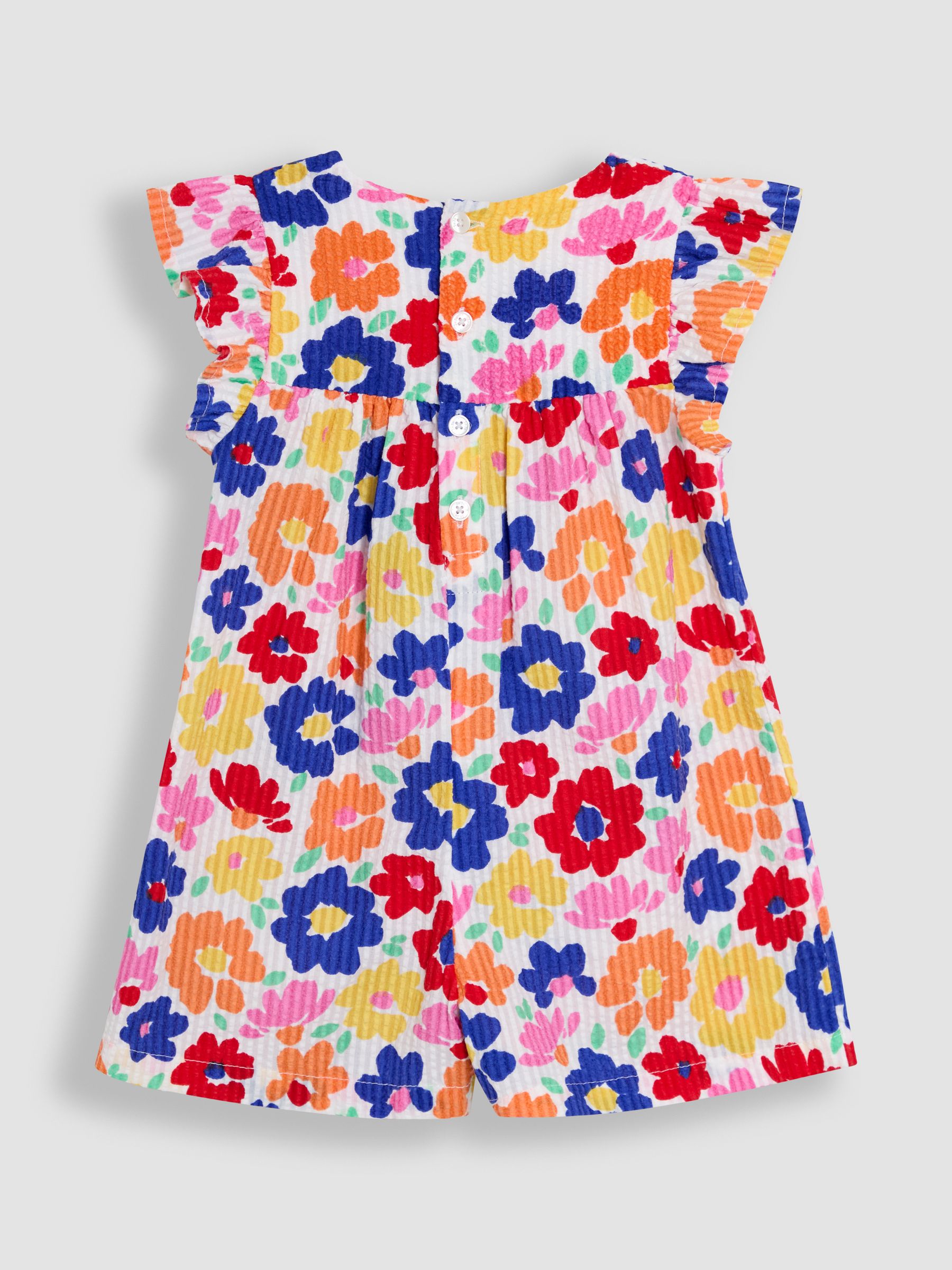Chambray Blue Floral Embroidered Frill Sleeve Playsuit