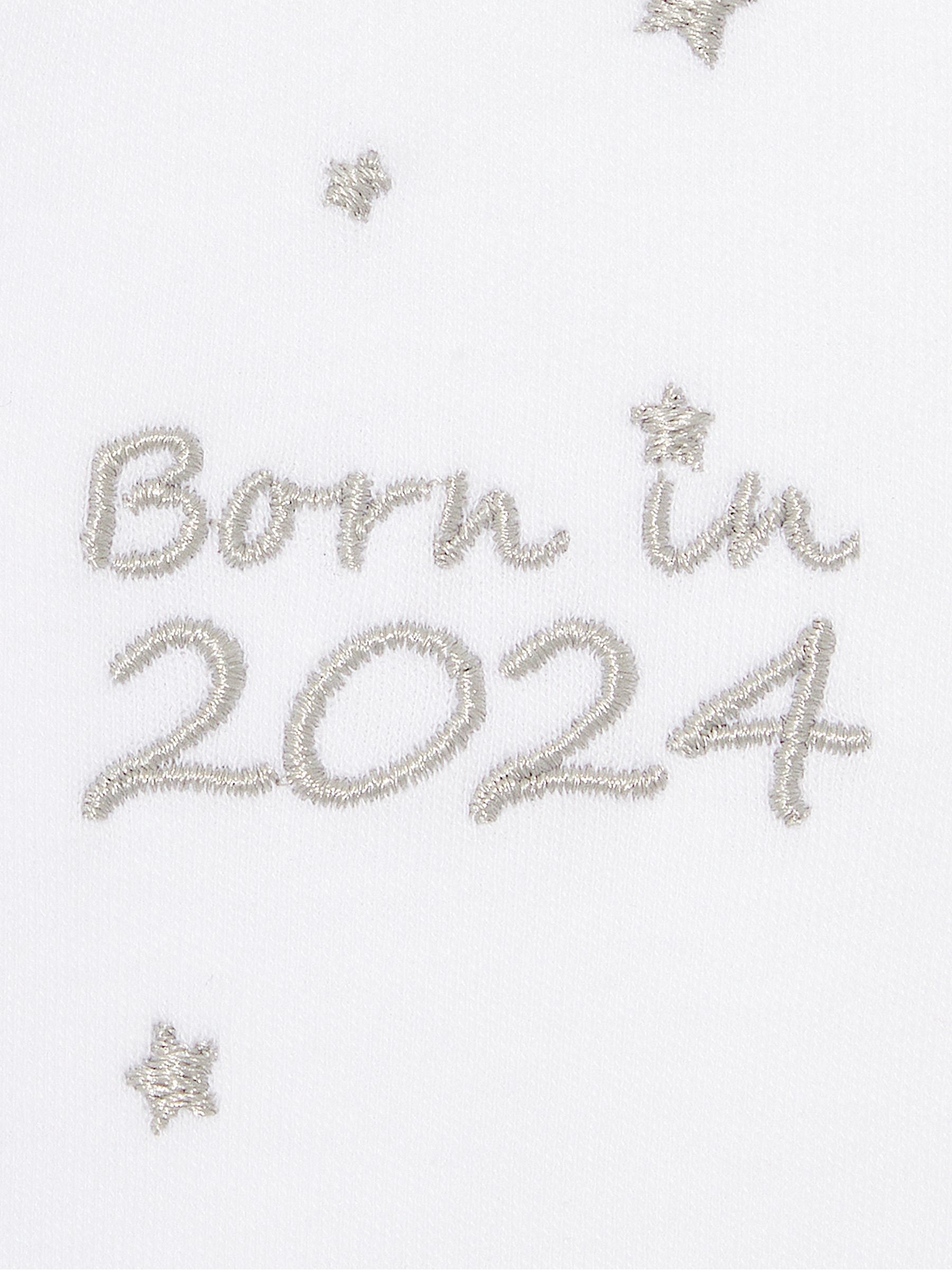 Born in 2024 Embroidered Sleepsuit in White