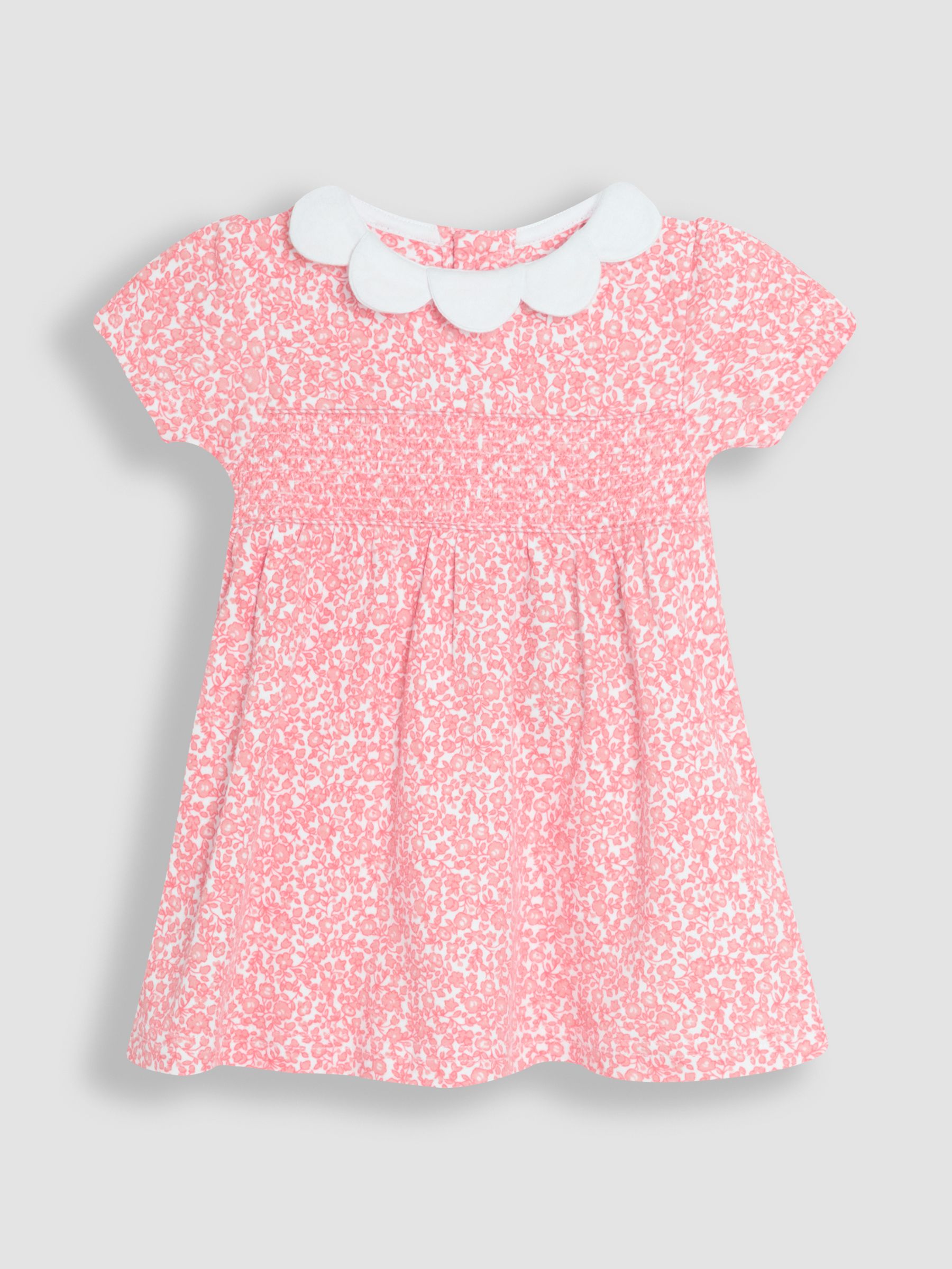 Pink Ditsy Floral Print Smocked Jersey Dress