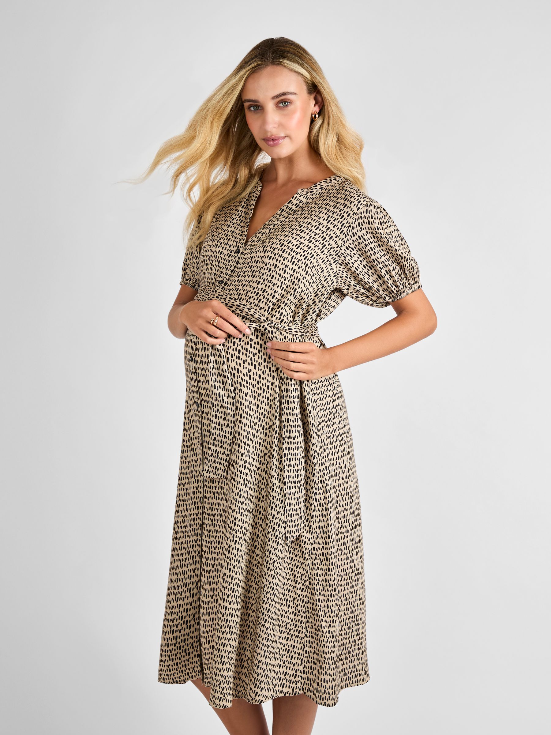 Natural Button Through Maternity Midi Dress