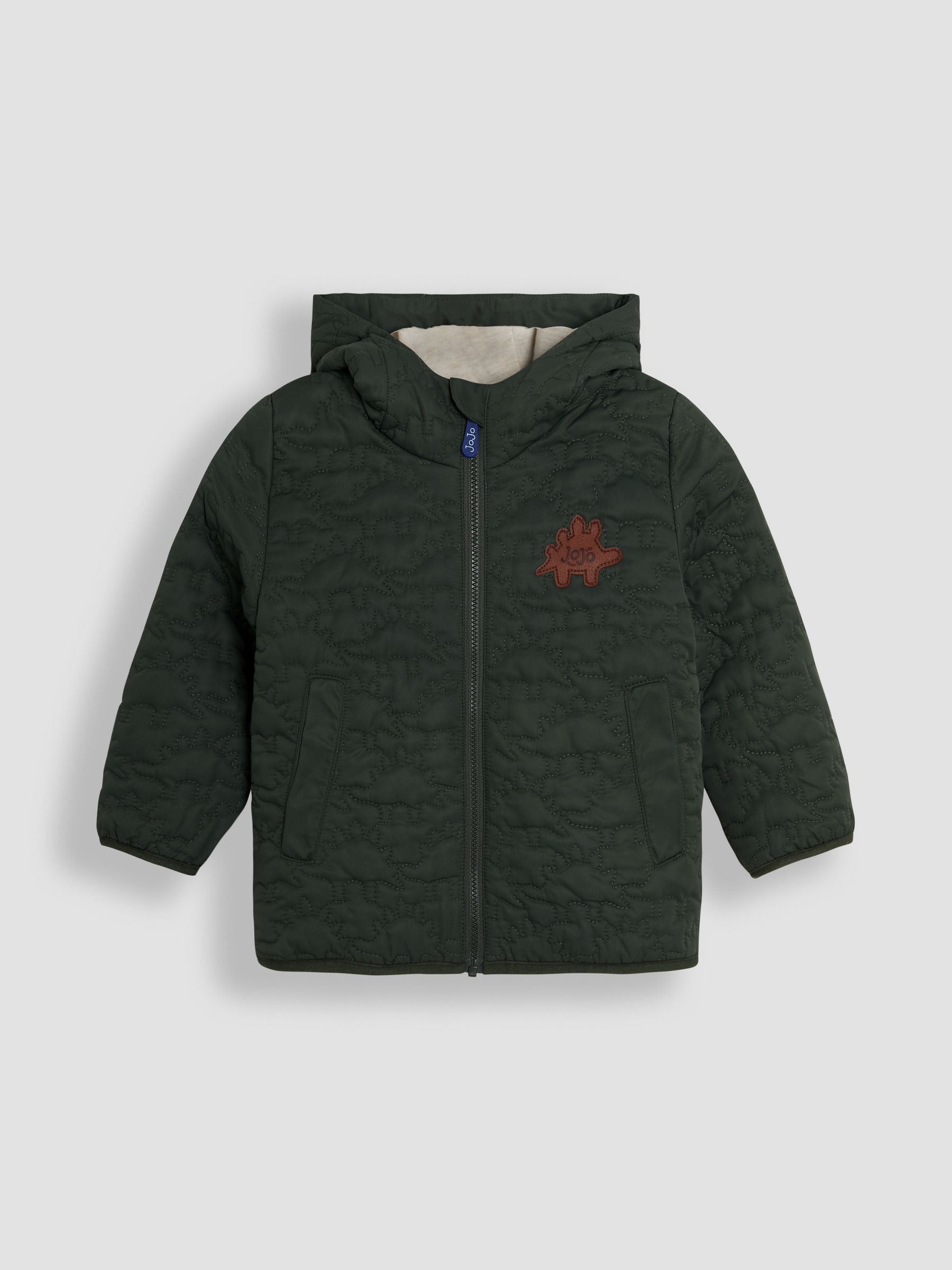 Khaki Dinosaur Quilted Puffer Jacket