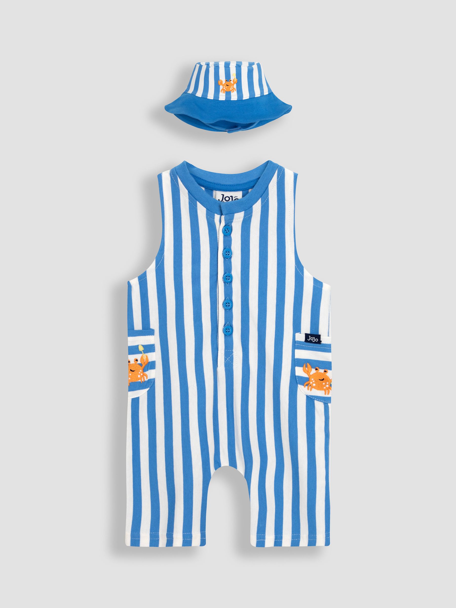 Sky Blue Crab 2-Piece Crab Appliqué Romper & Hat Set