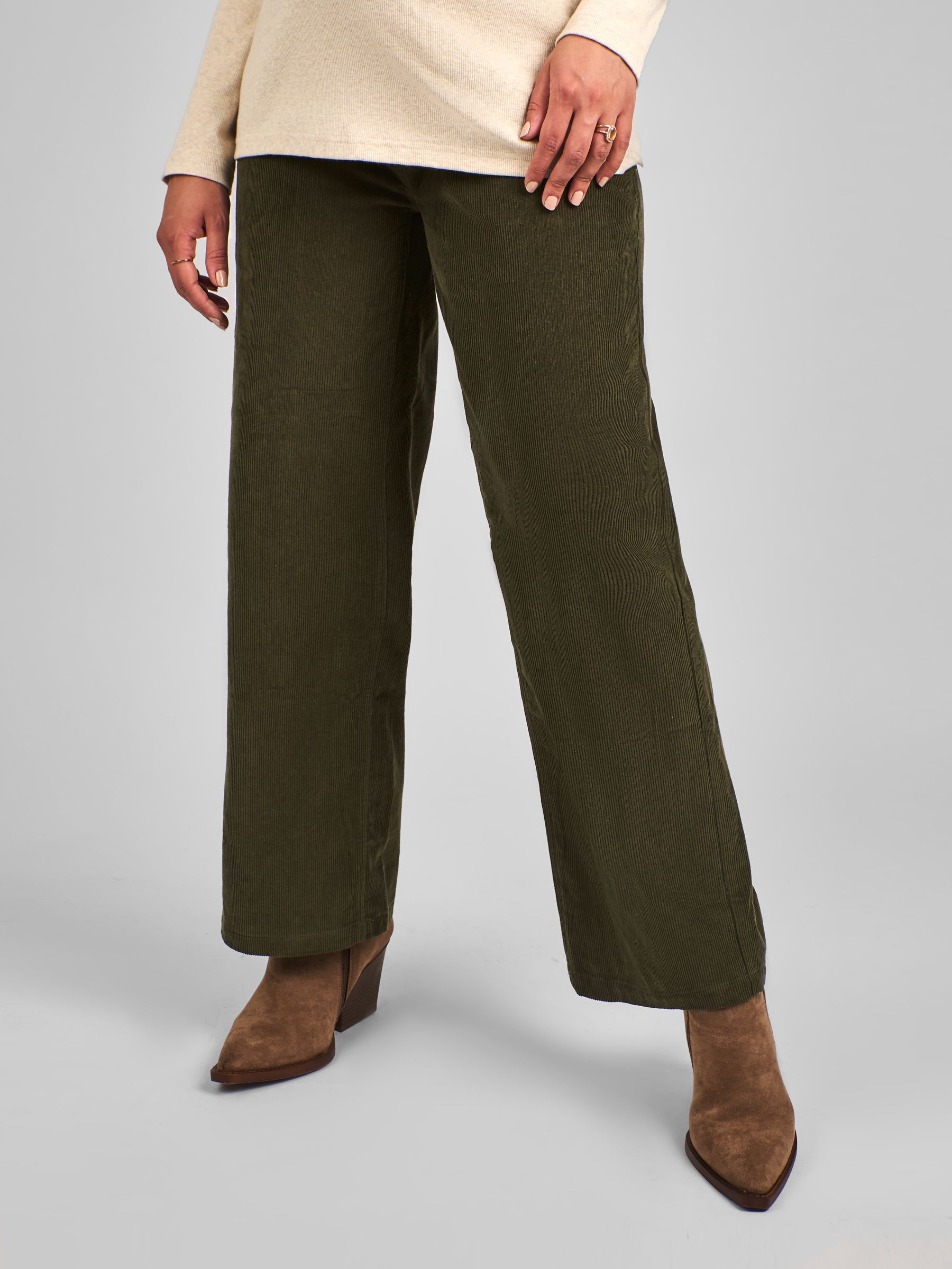 Khaki Green Corduroy Wide Leg Maternity Trousers