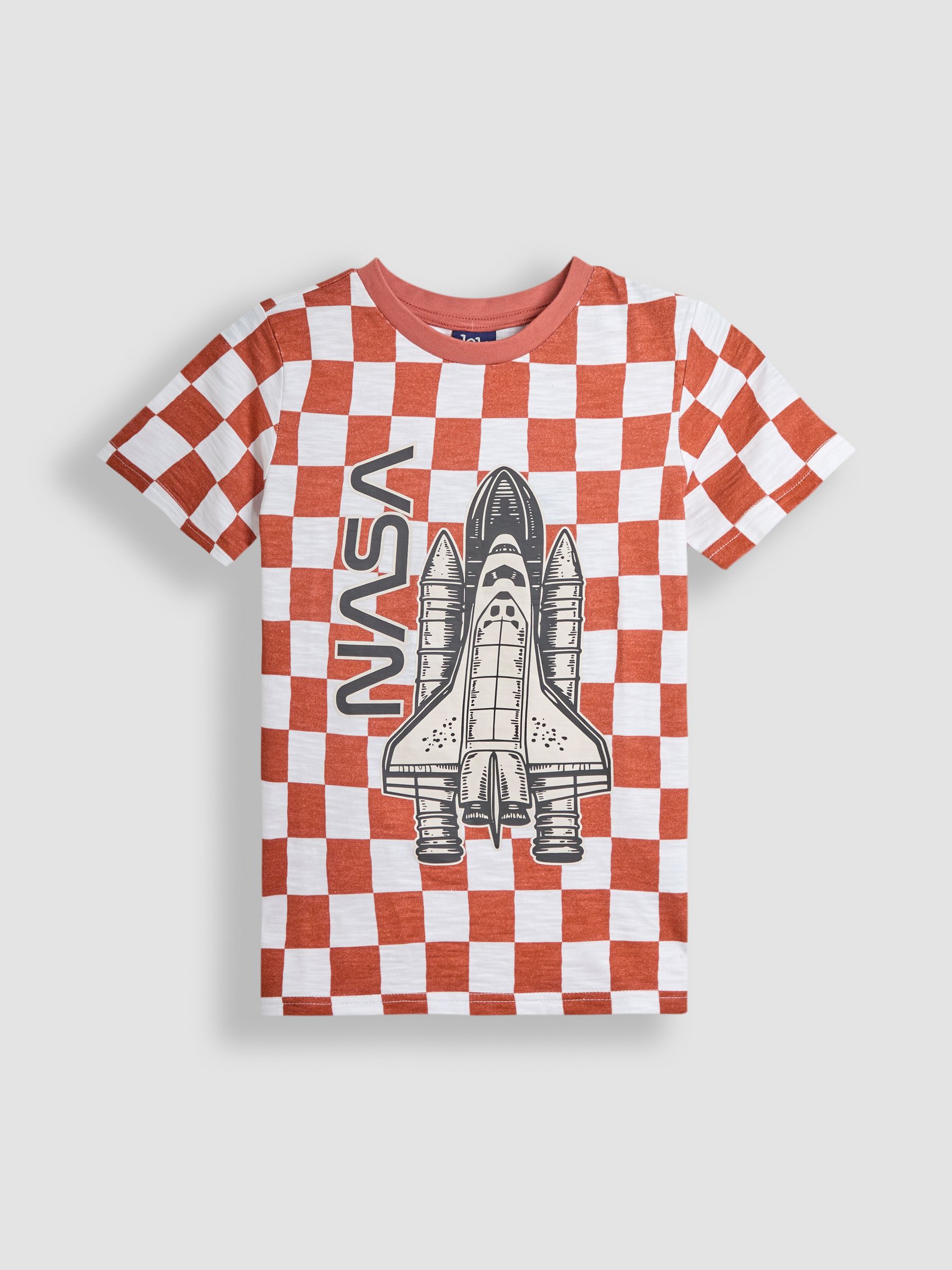 Rust Nasa Graphic Print Checkerboard T-Shirt