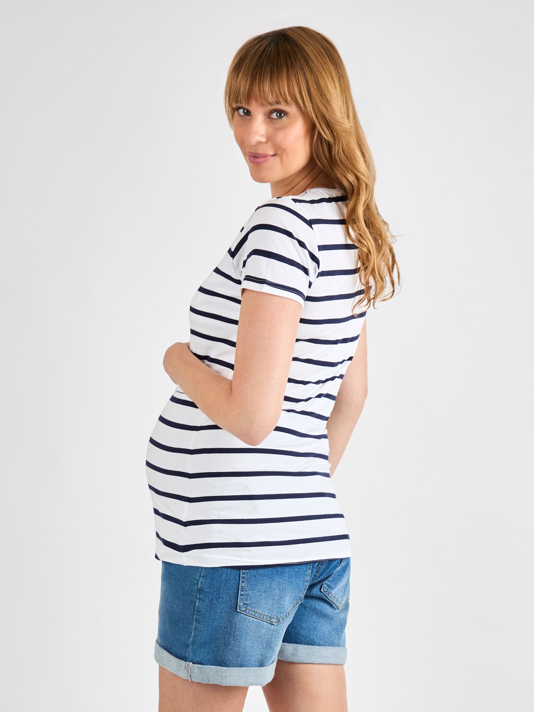 White Navy Stripe Maternity & Nursing T-Shirt