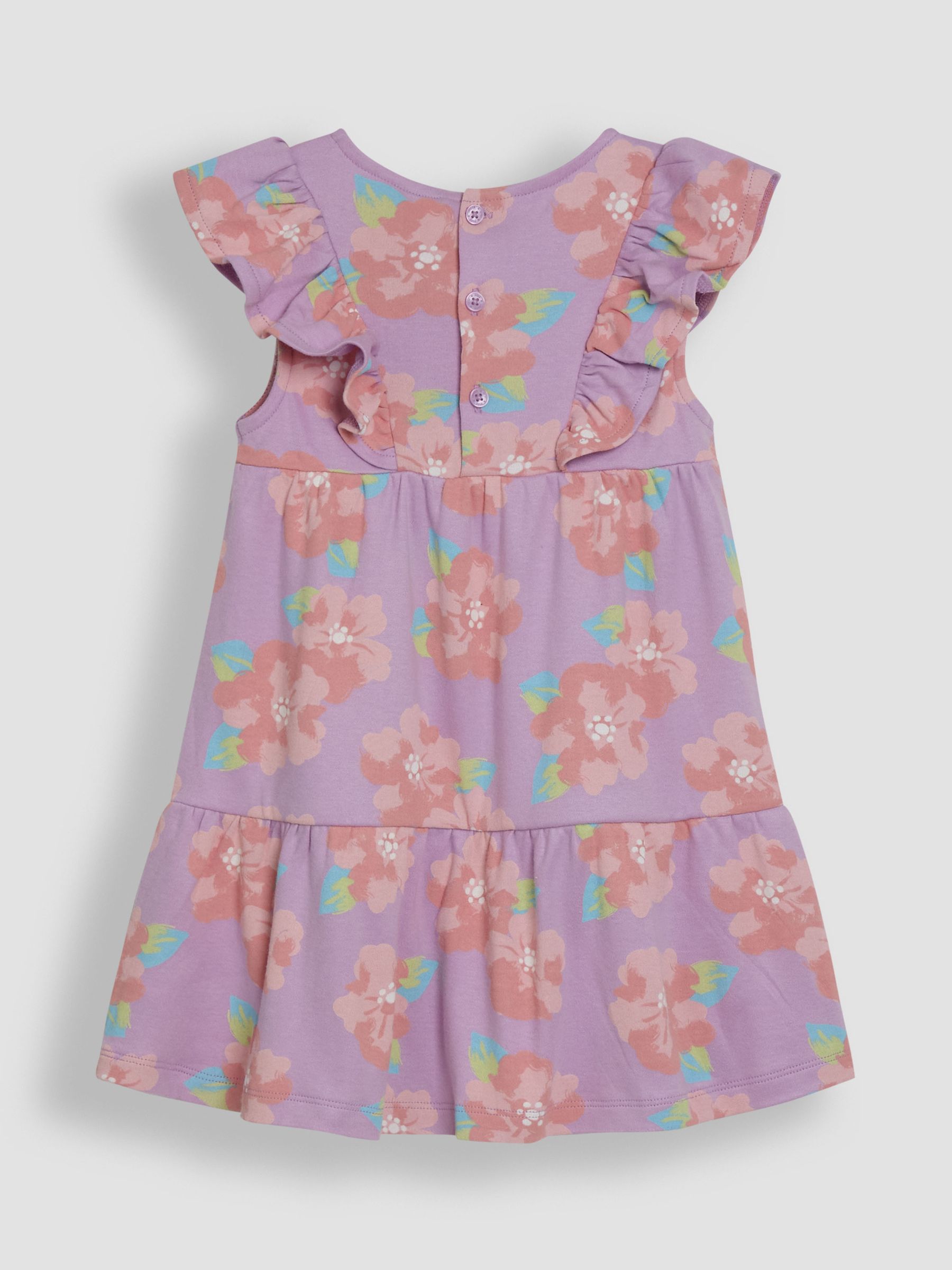 Lilac Purple Tropical Floral Frill Shoulder Summer Dress