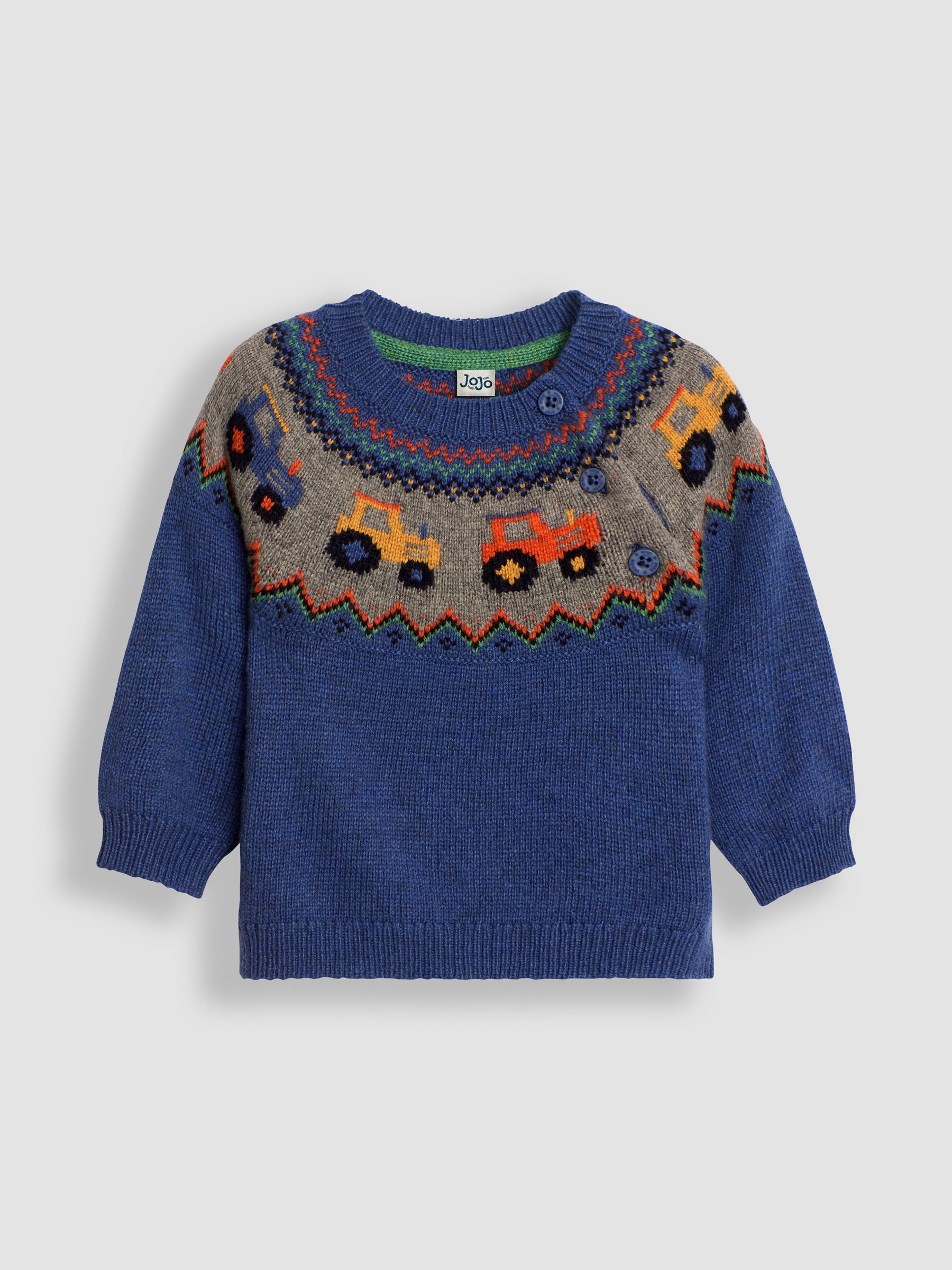 Denim Blue Tractor Knit Fair Isle Pattern Jumper