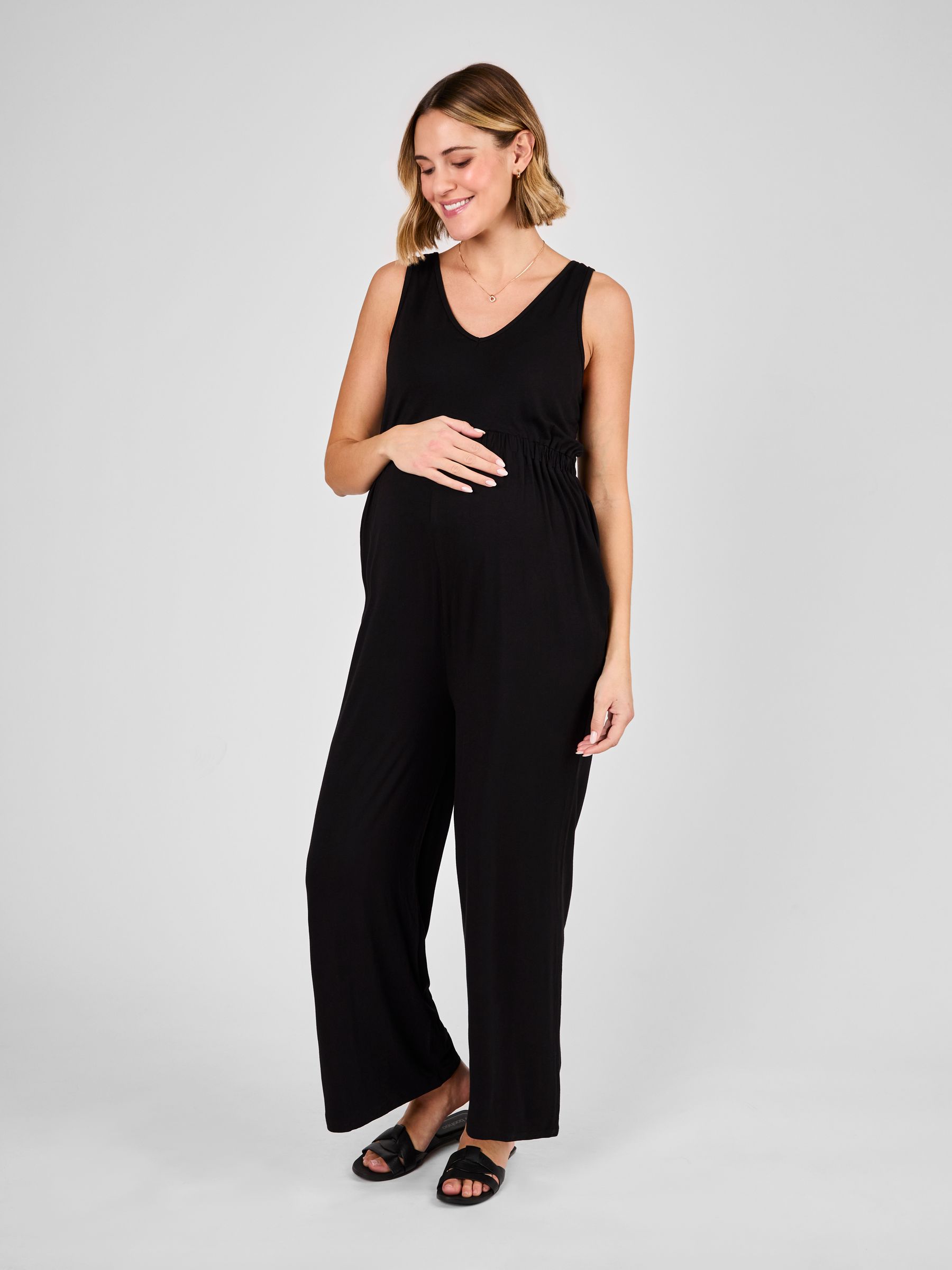 Black Maternity Wide Leg Jersey Jumpsuit