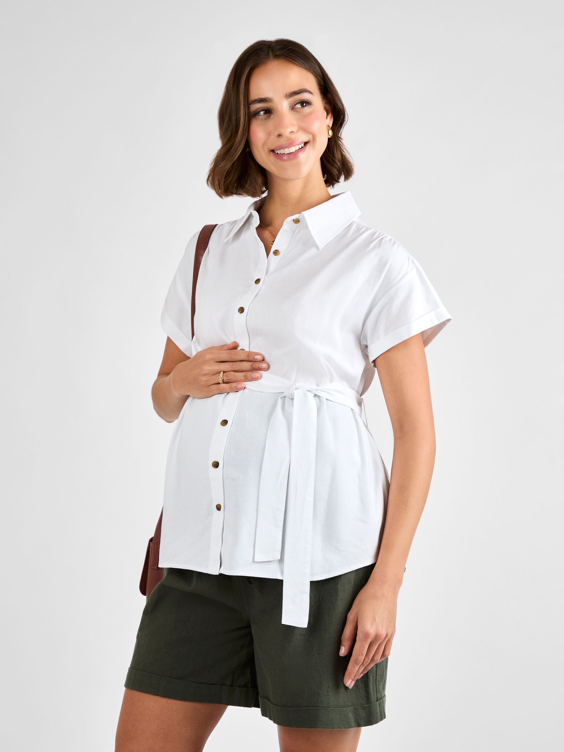 White Linen Blend Maternity Shirt