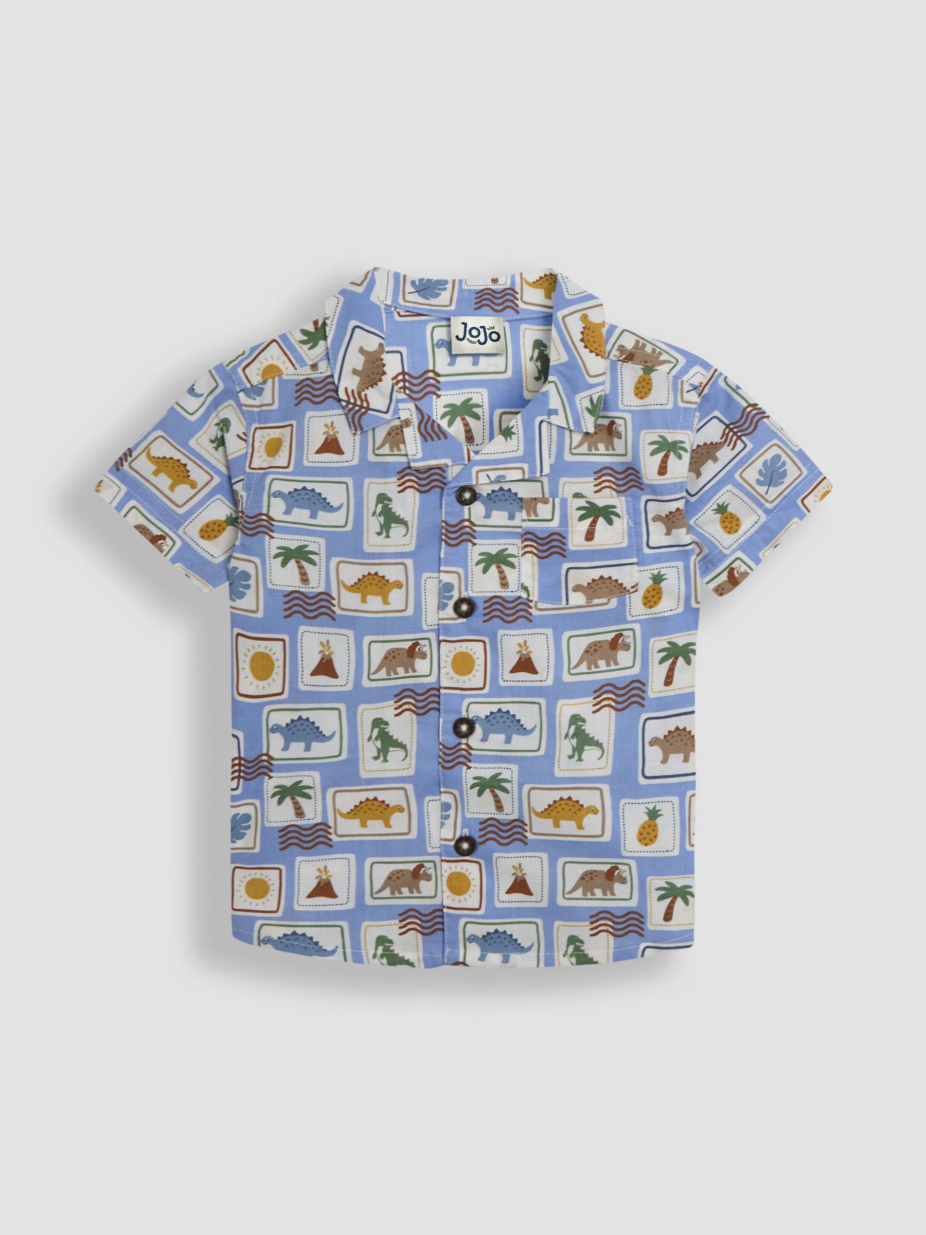 Khaki Dino Stamp 2-Piece Printed Shirt & Twill Shorts Set