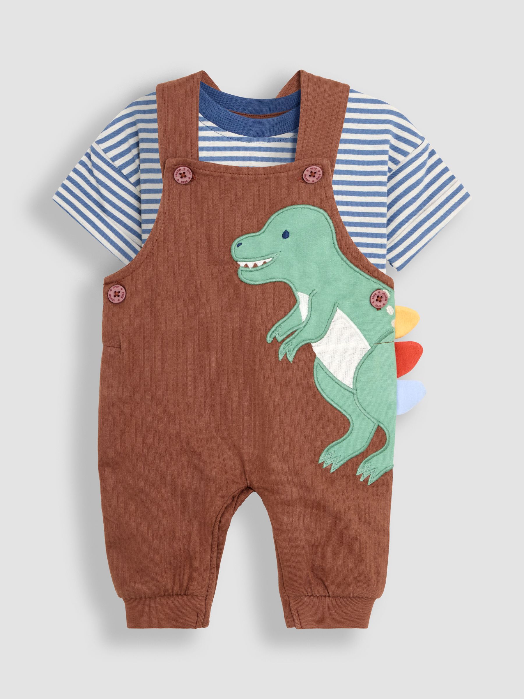 Brown TRex 2-Piece Appliqué Dungarees & T-Shirt Set