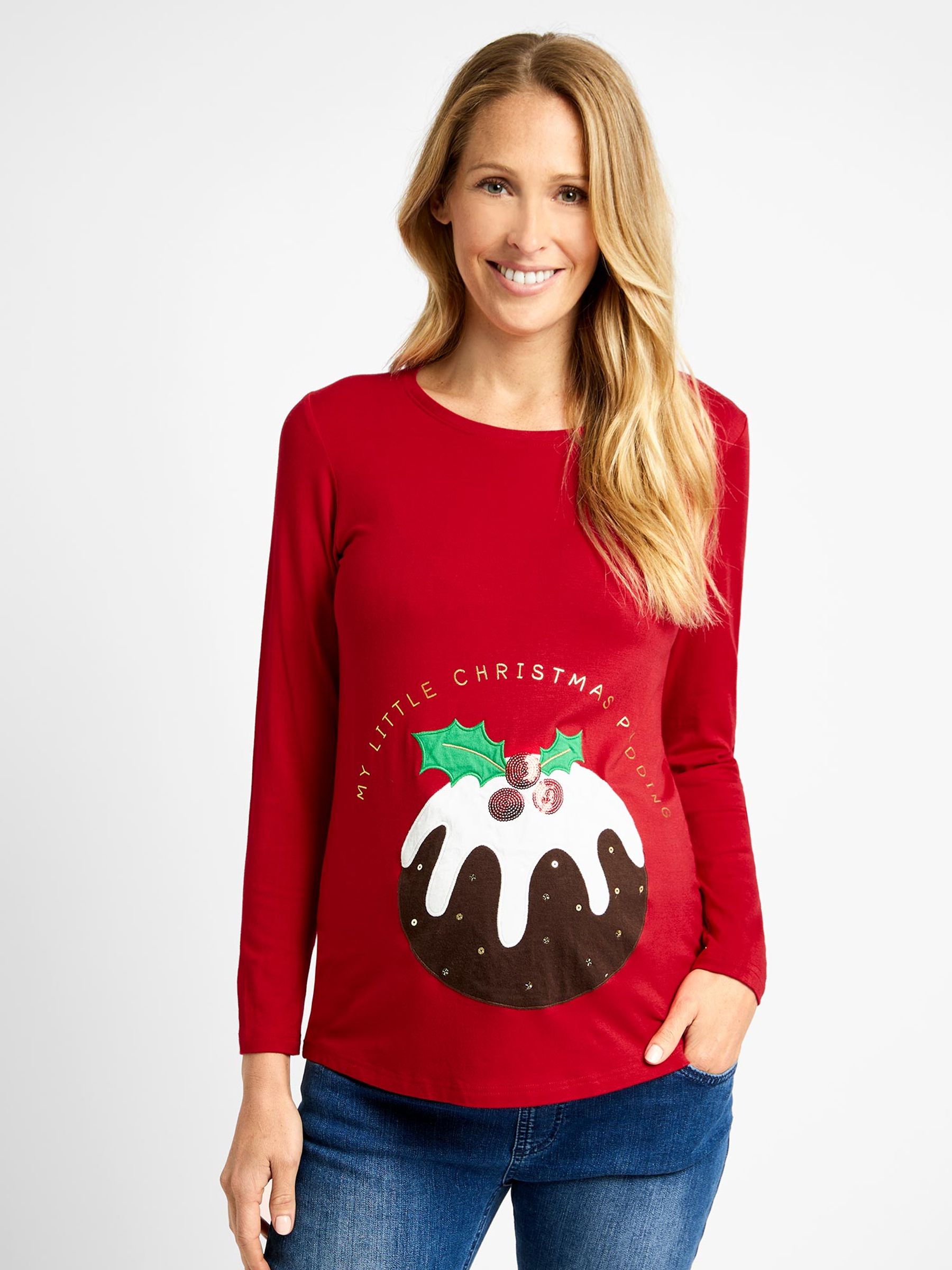 Red Christmas Pudding Maternity Top