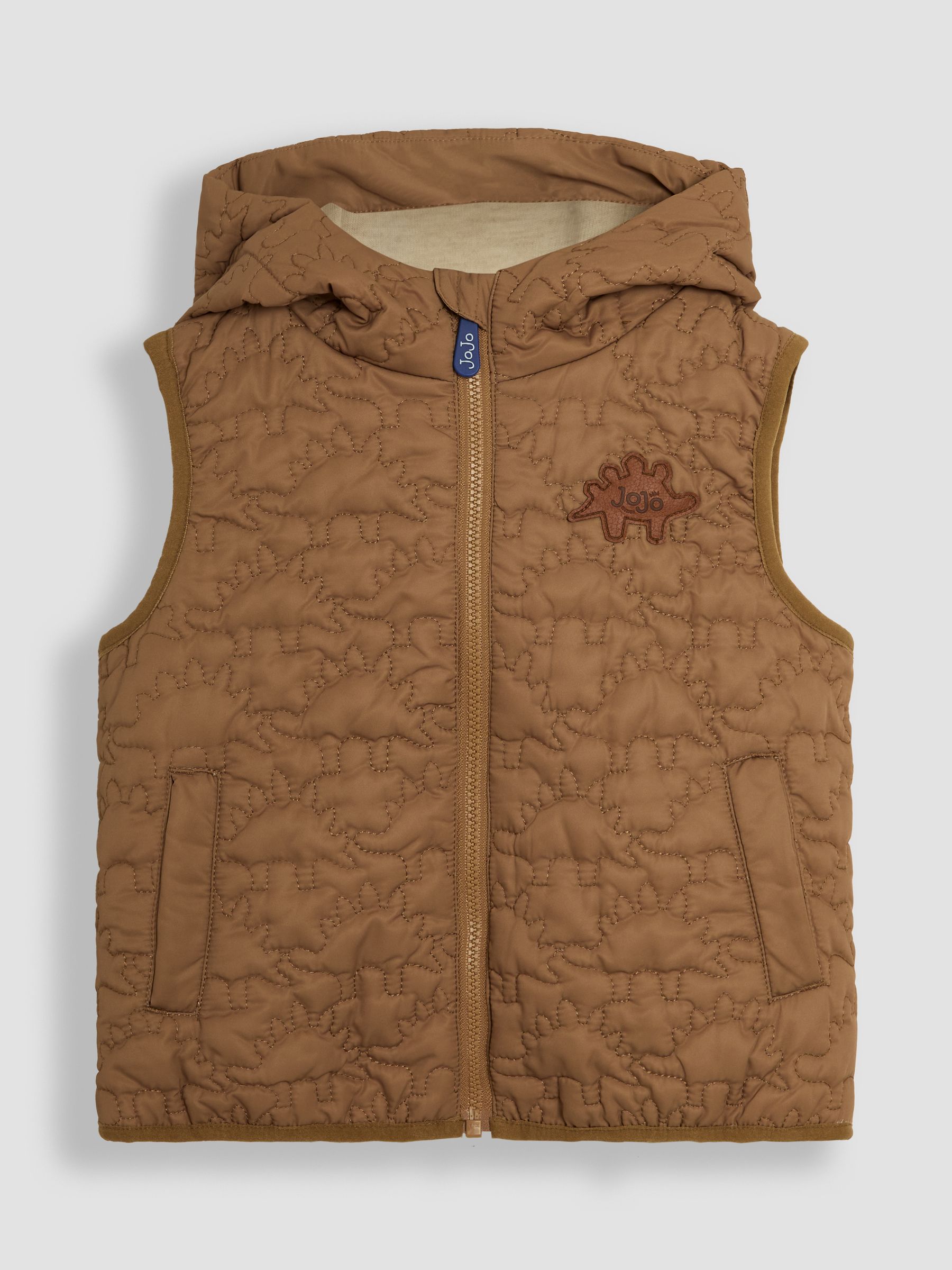 Brown Dinosaur Quilted Puffer Gilet