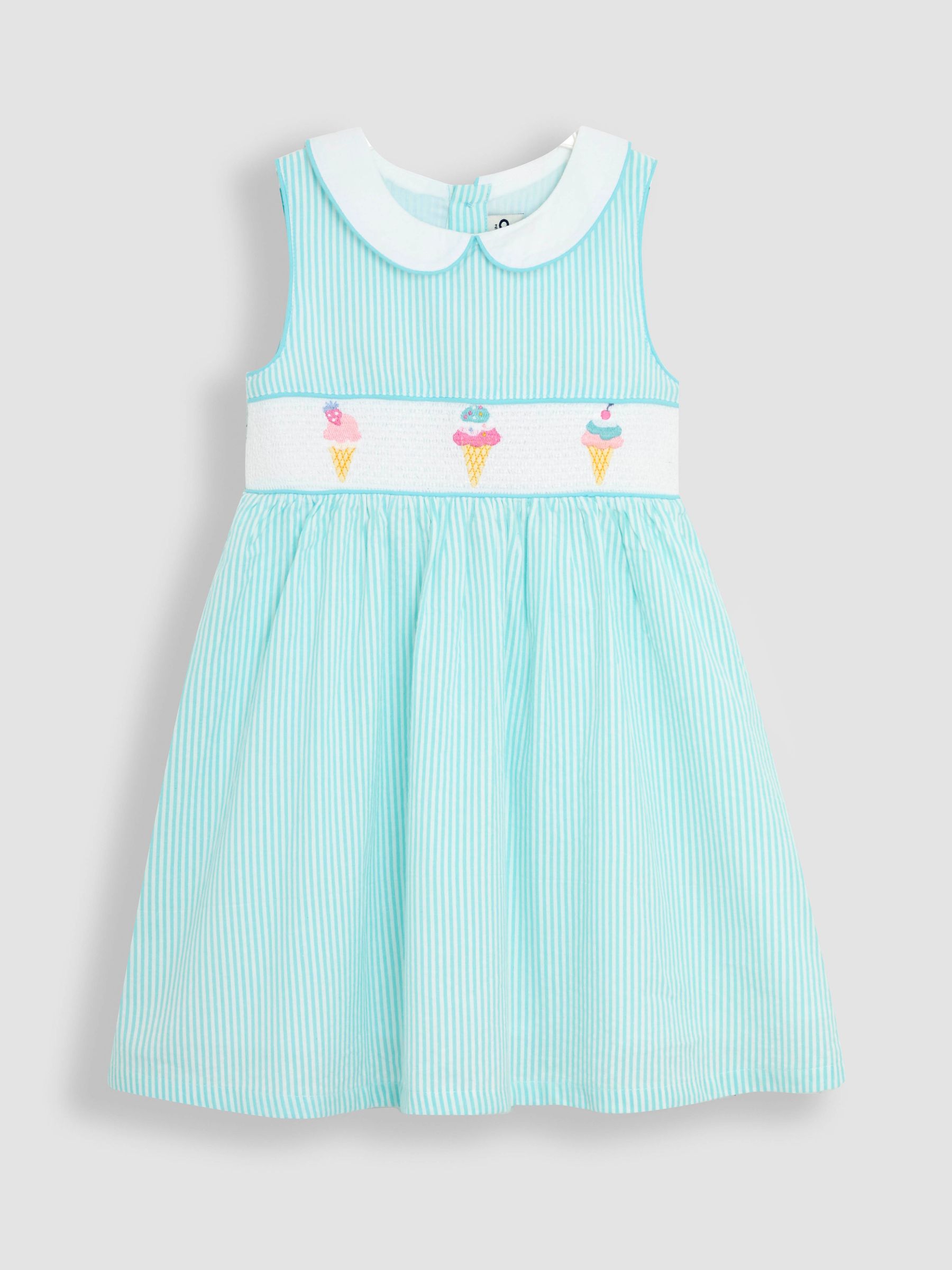 Blue Ice Cream Seersucker Stripe Smocked Dress