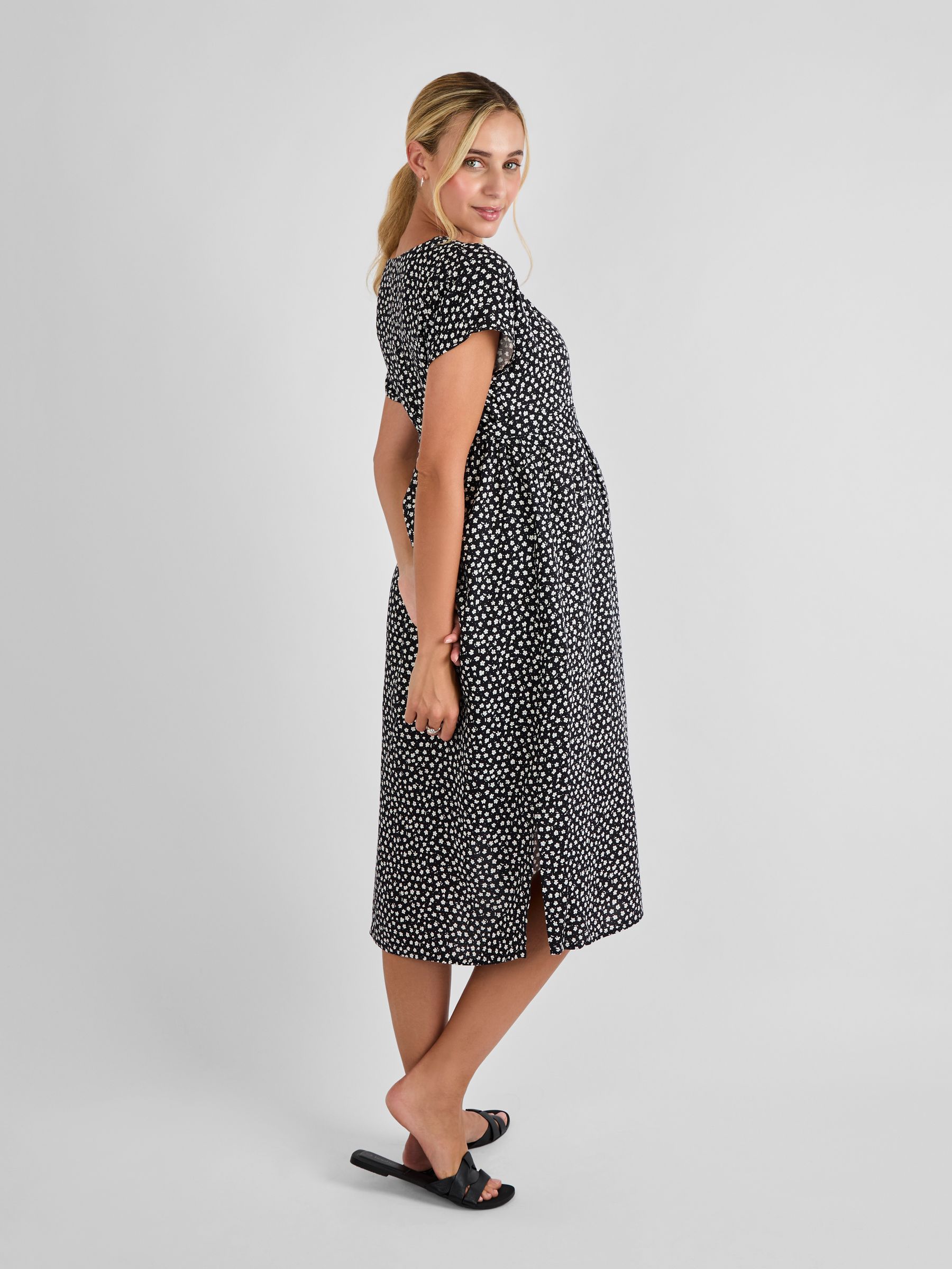 Black Button Front Maternity Midi Dress