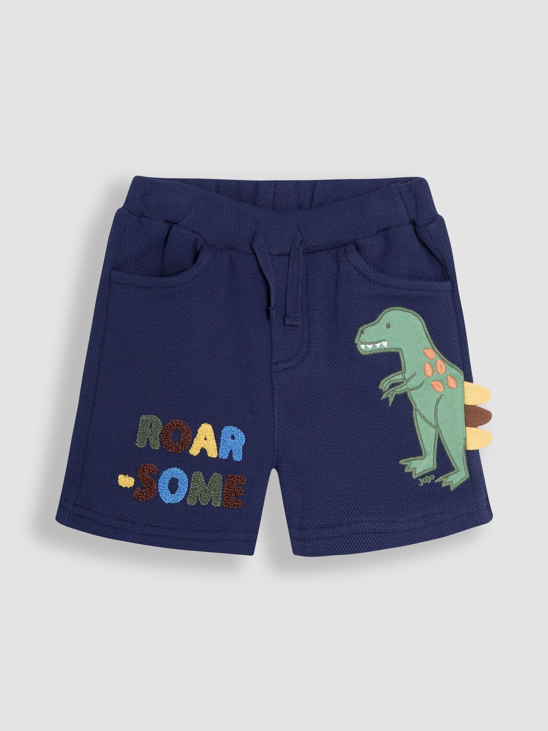 Navy Blue T-Rex Appliqué Textured Shorts