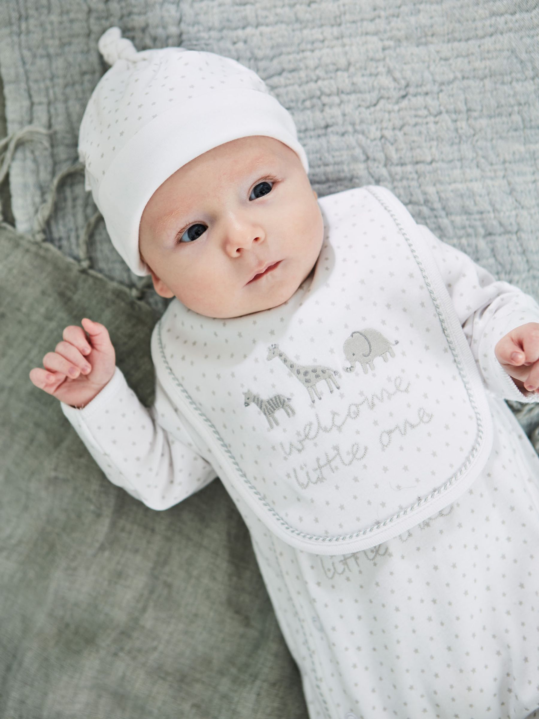 White Welcome Little One Cotton Baby Sleepsuit