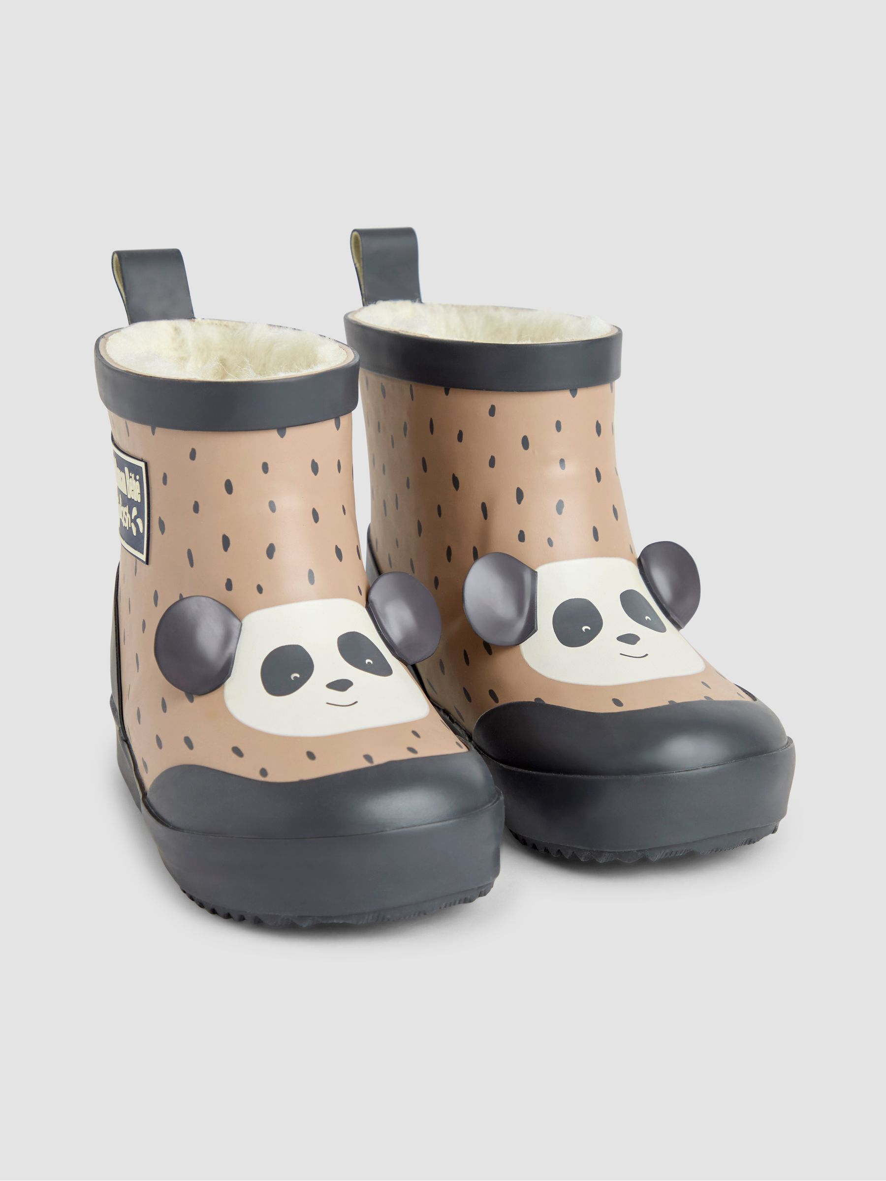 Ecru Cosy Lined Panda Ankle Wellies