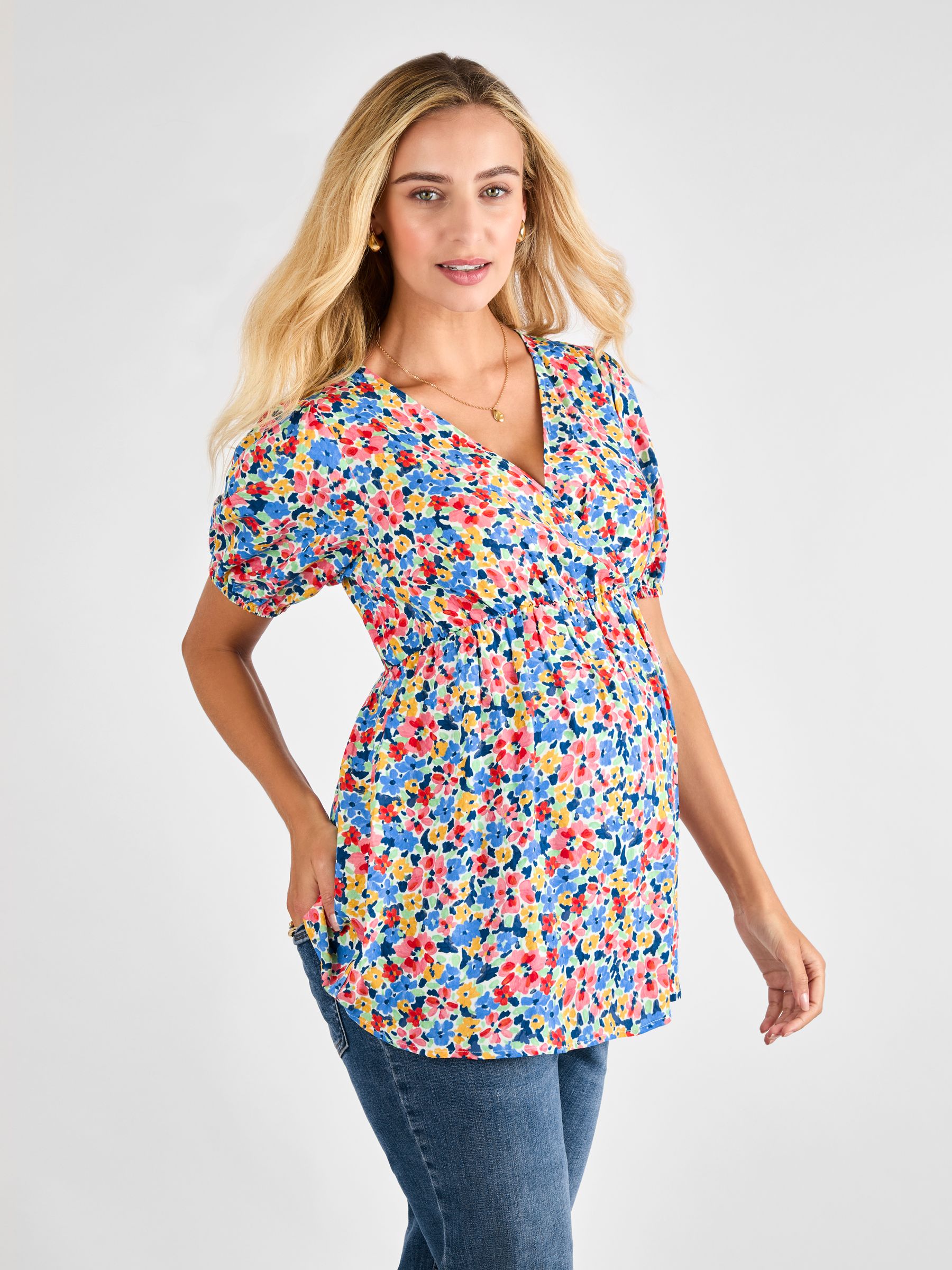 Multi Floral V-Neck Maternity Blouse