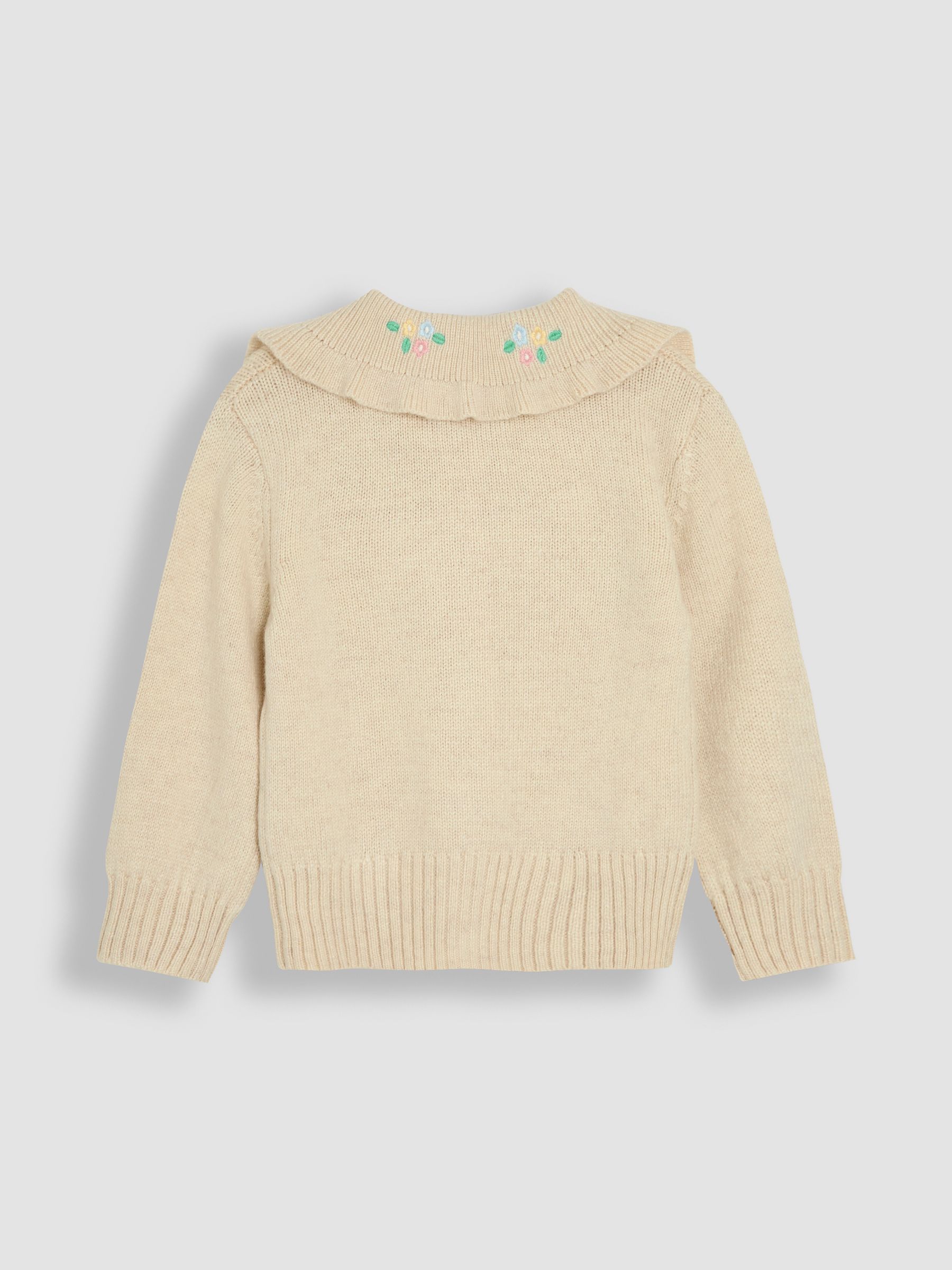 Natural Frill Embroidered Collar Cardigan