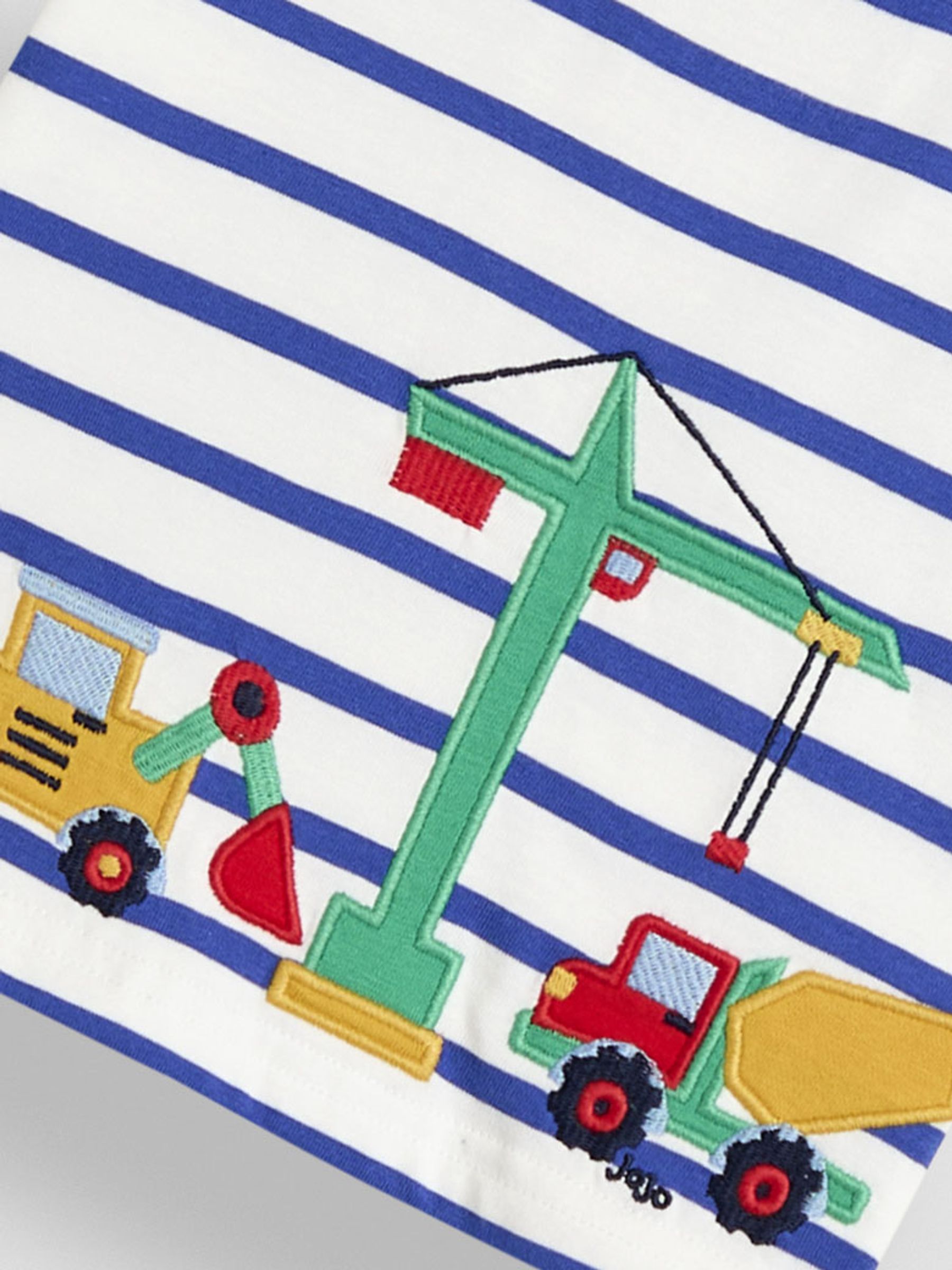 White Construction Vehicle Appliqué Border T-Shirt
