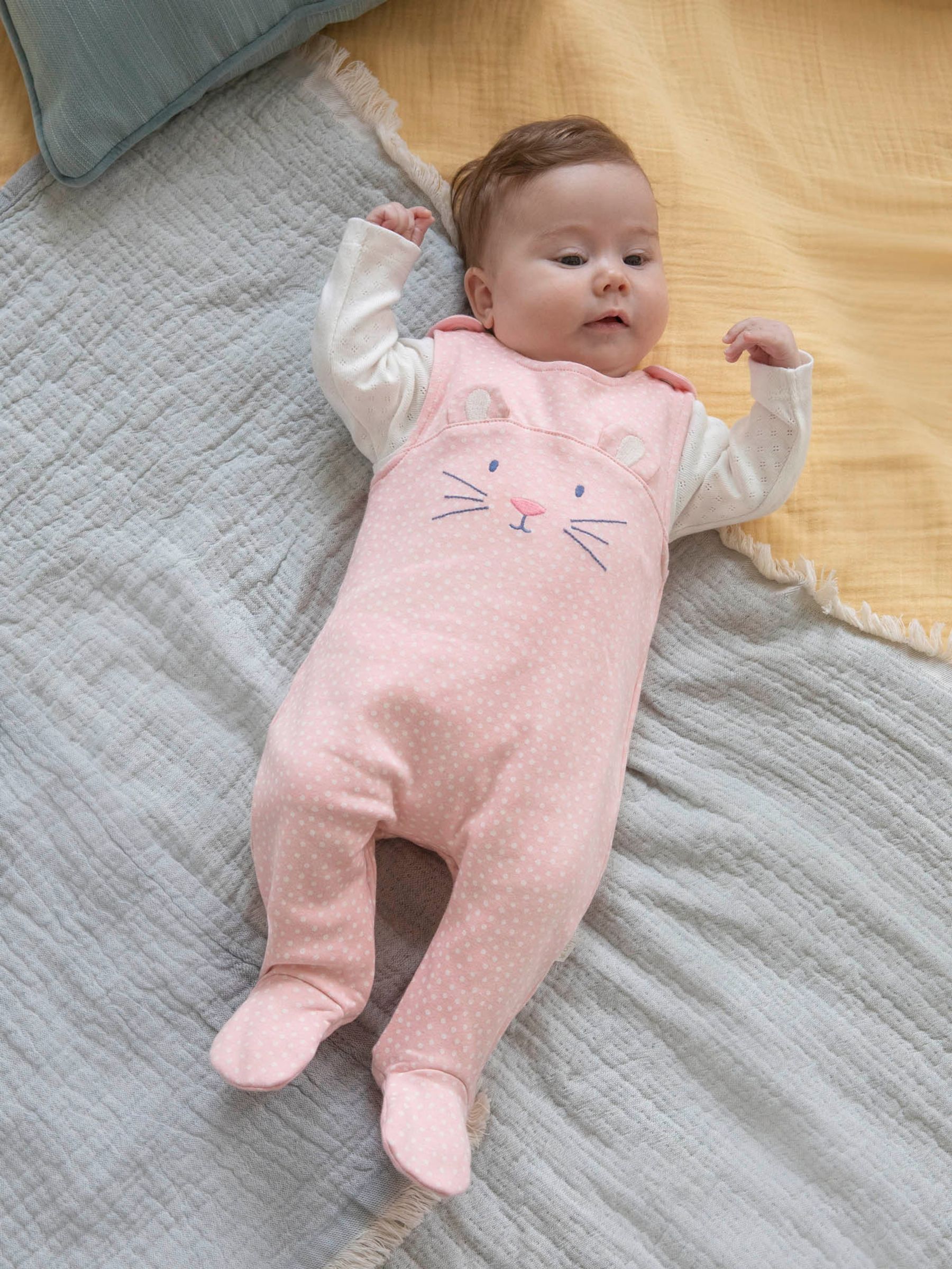 Pink 2-Piece Mouse Dungaree Set