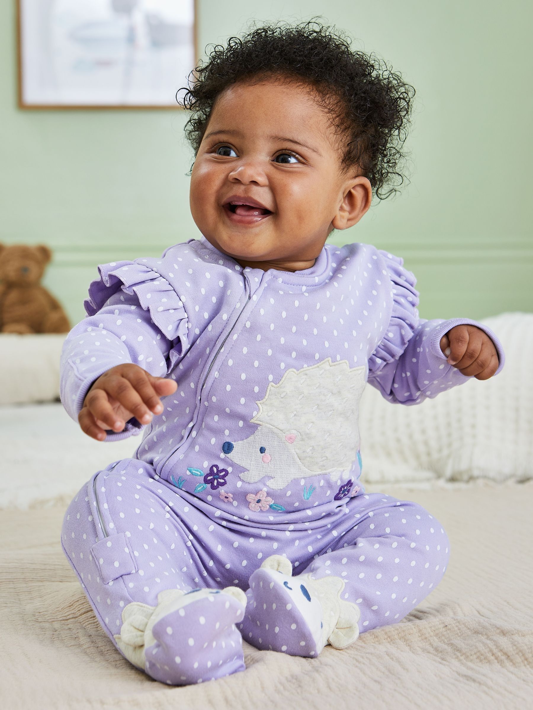 Lilac Hedgehog Applique Zip Sleepsuit
