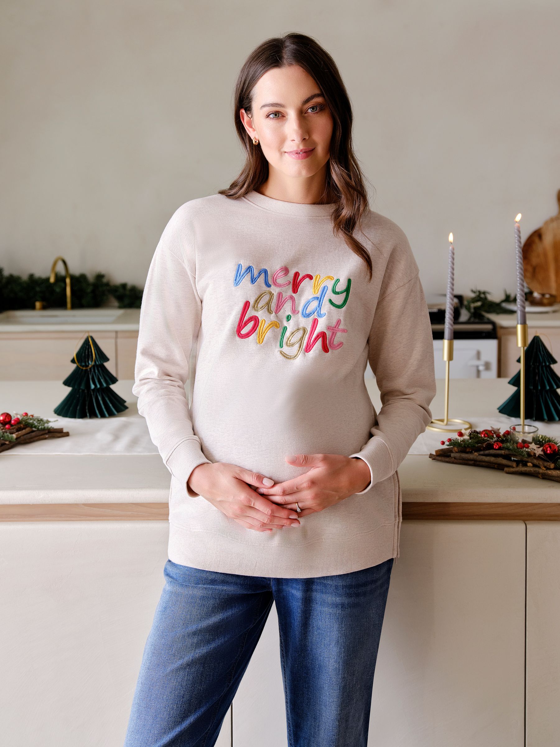 Cream Maternity Merry And Bright Sweatshirt