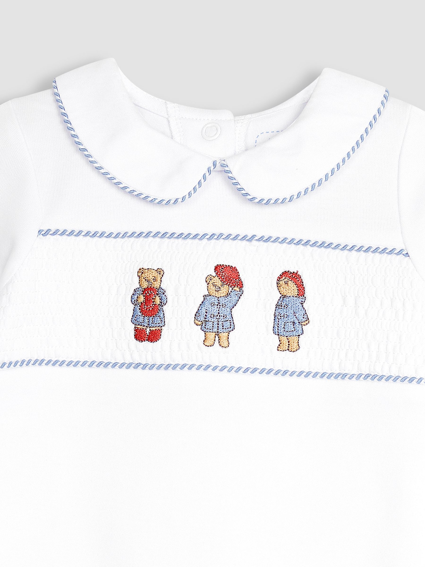 White Paddington Smocked Sleepsuit