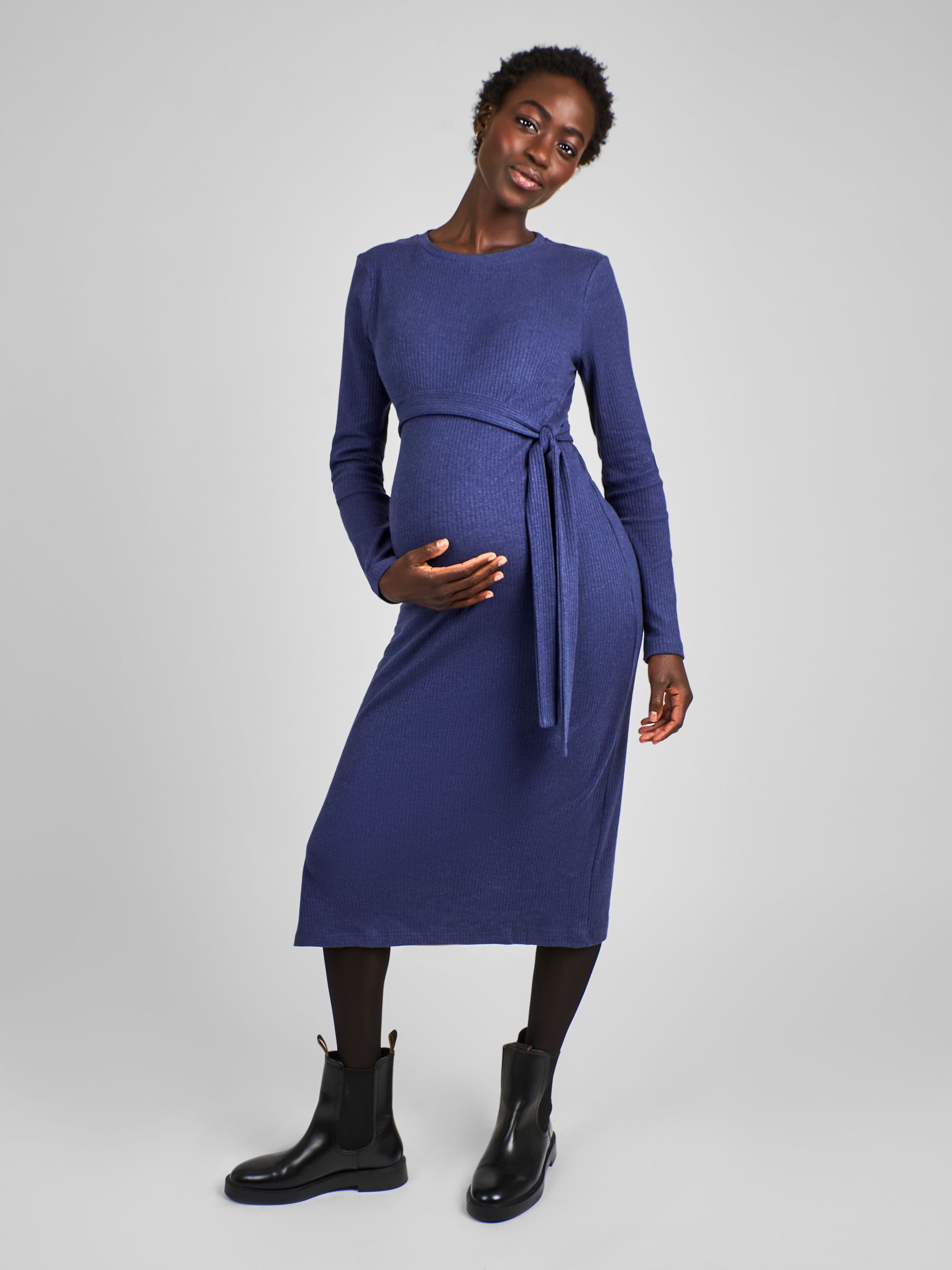 Oatmeal Stripe Ribbed Jersey Maternity Dress