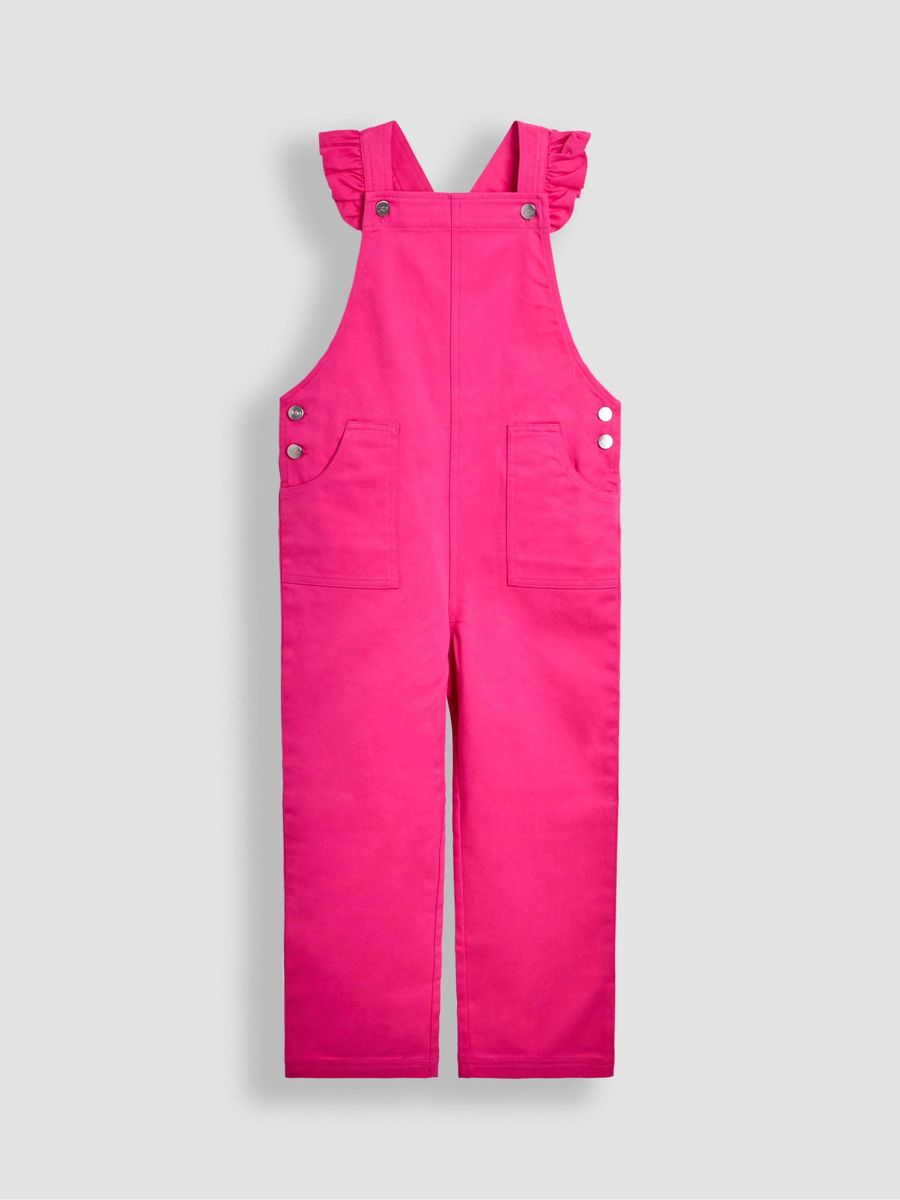 Fuchsia Pink Frill Shoulder Dungarees