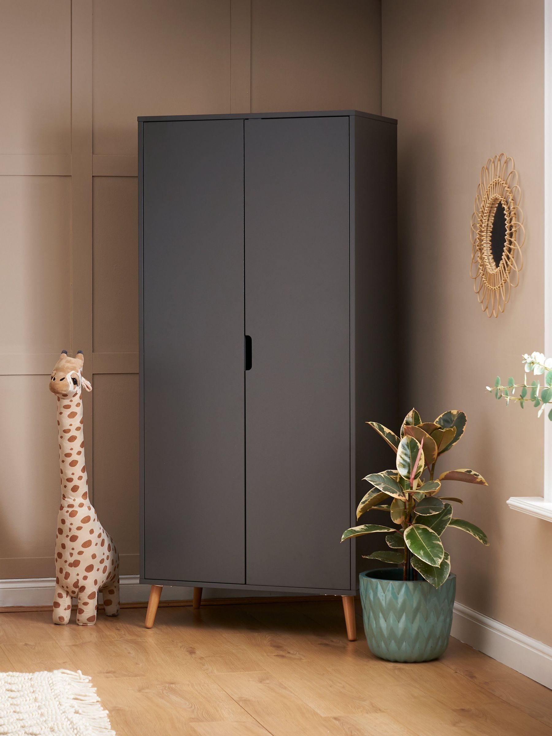 Obaby Slate with Natural Maya Nursery Double Wardrobe